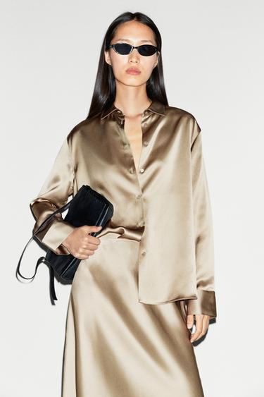 Flowing satin shirt — BEIGE 3