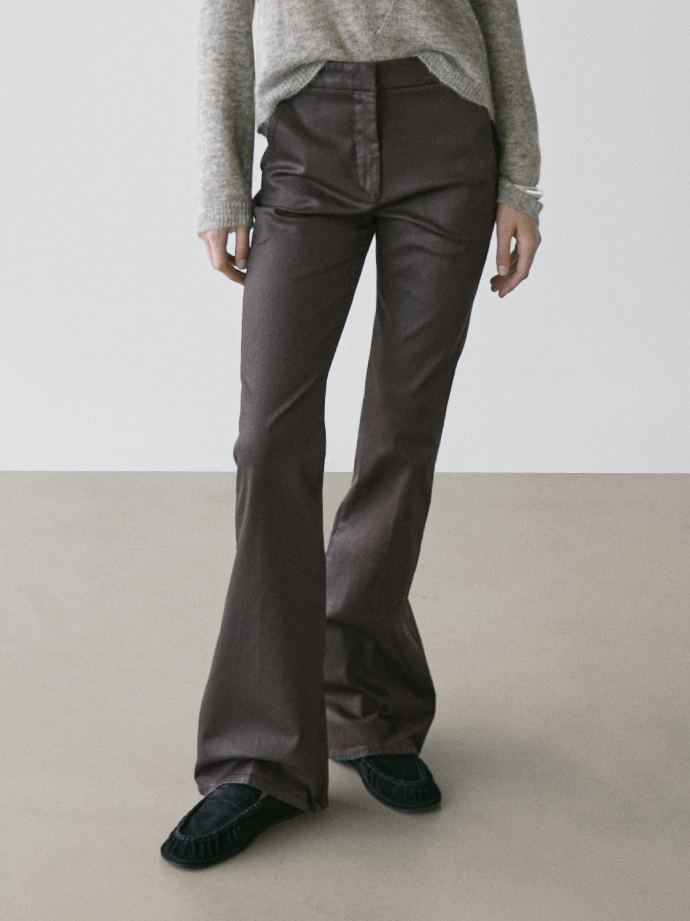 Waxed flare fit trousers — BROWN