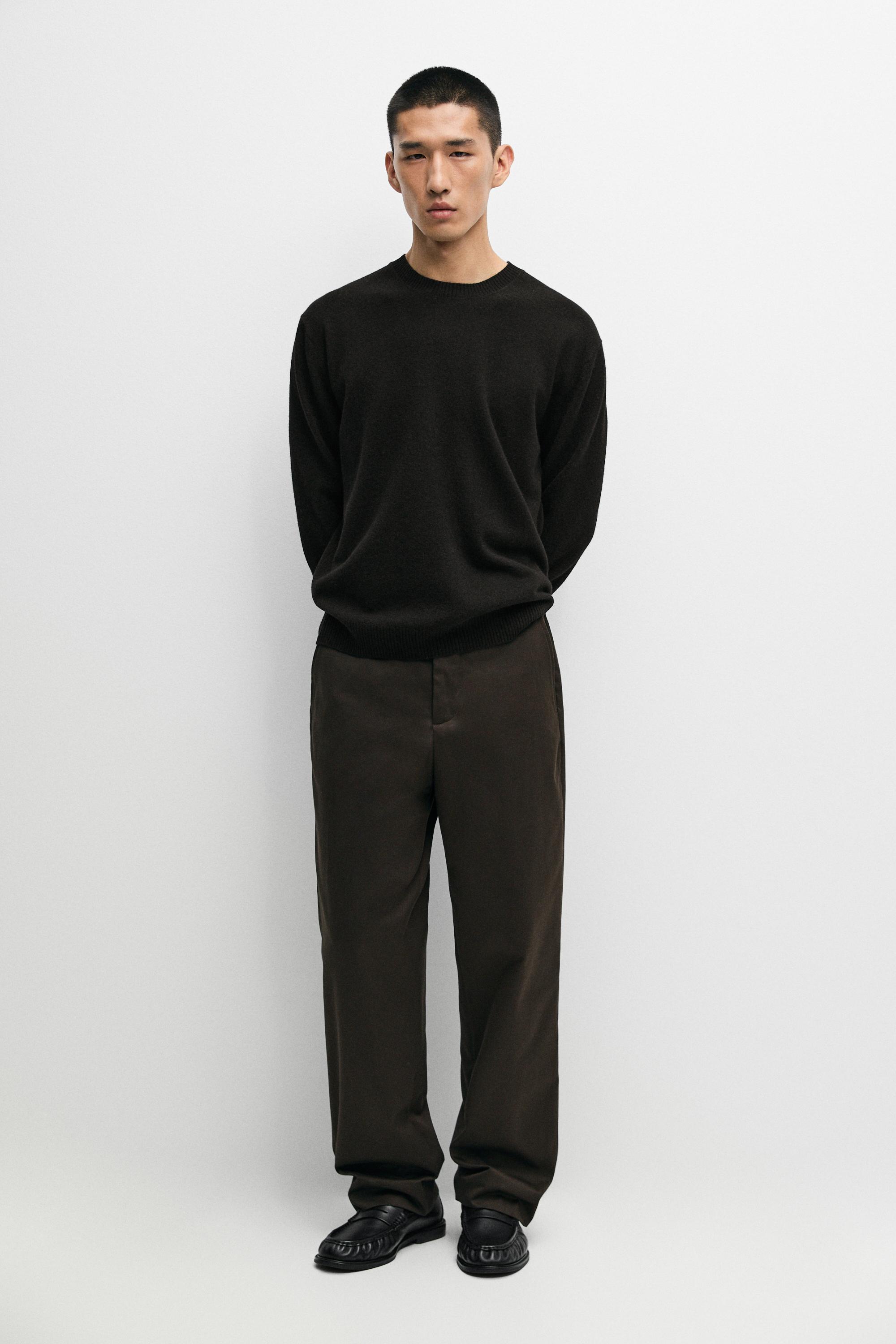 Wool blend round neck knit sweater