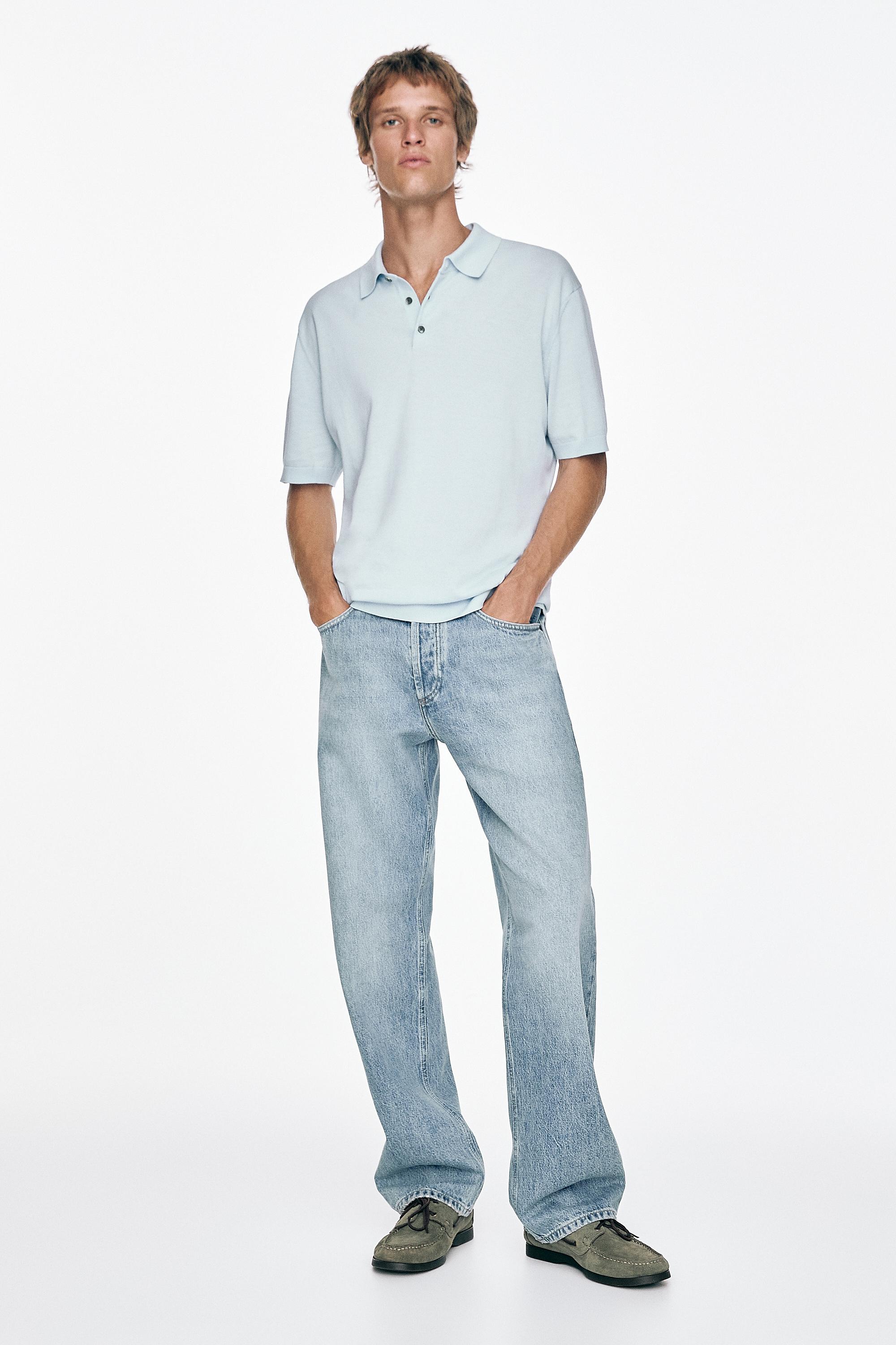 100% Cotton Knit Polo Shirt — Light Blue