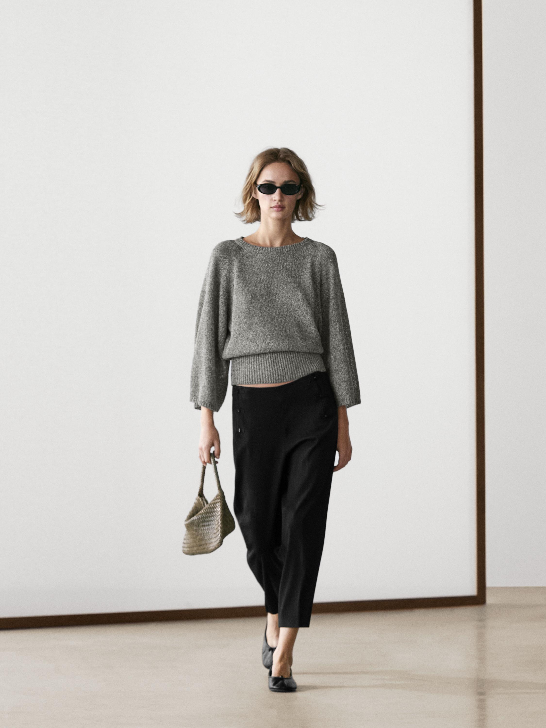 Cotton blend heathered knit sweater — MEDIUM GREY