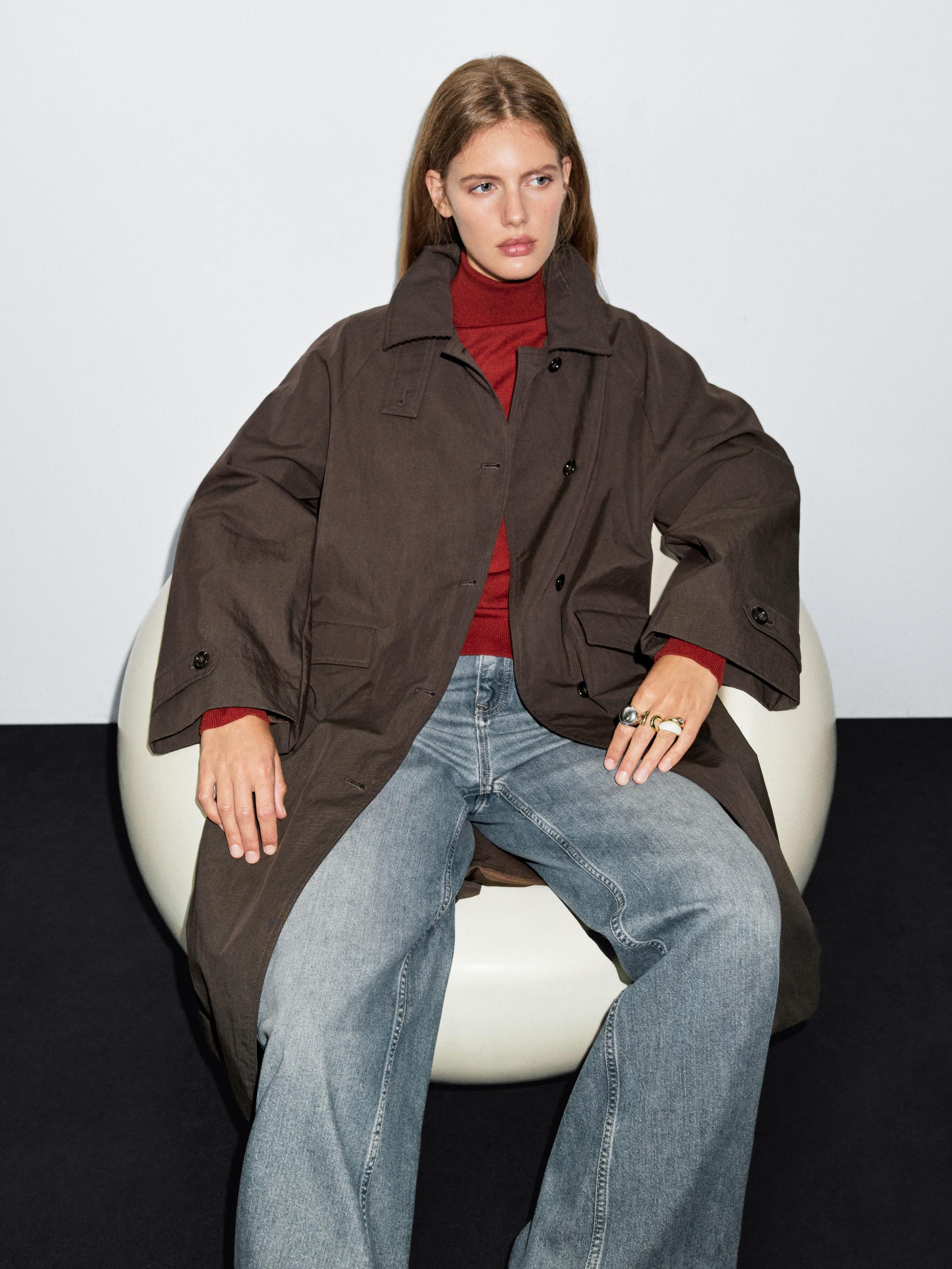 Cotton blend trench coat with corduroy detail