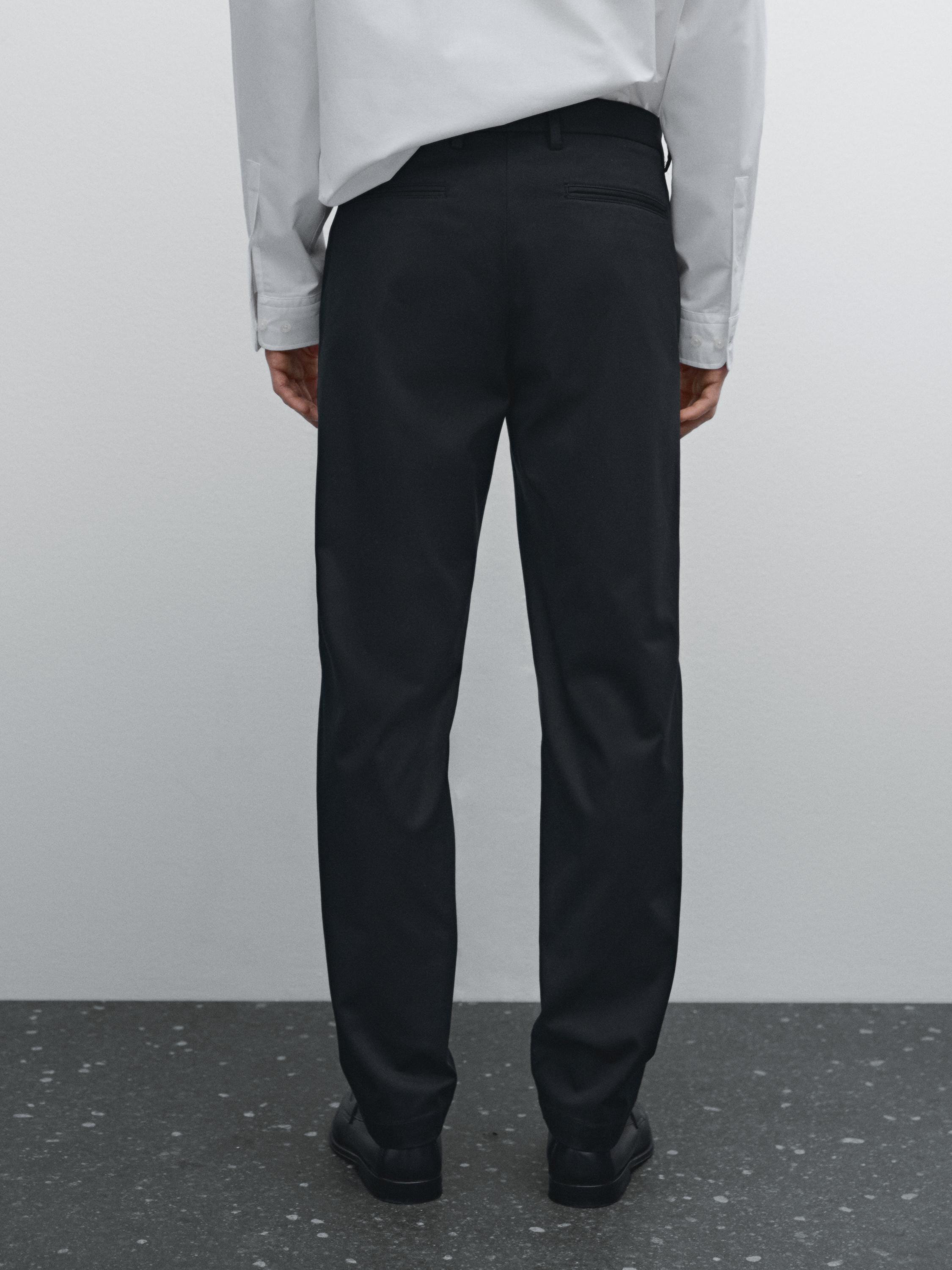 Cotton blend slim fit trousers