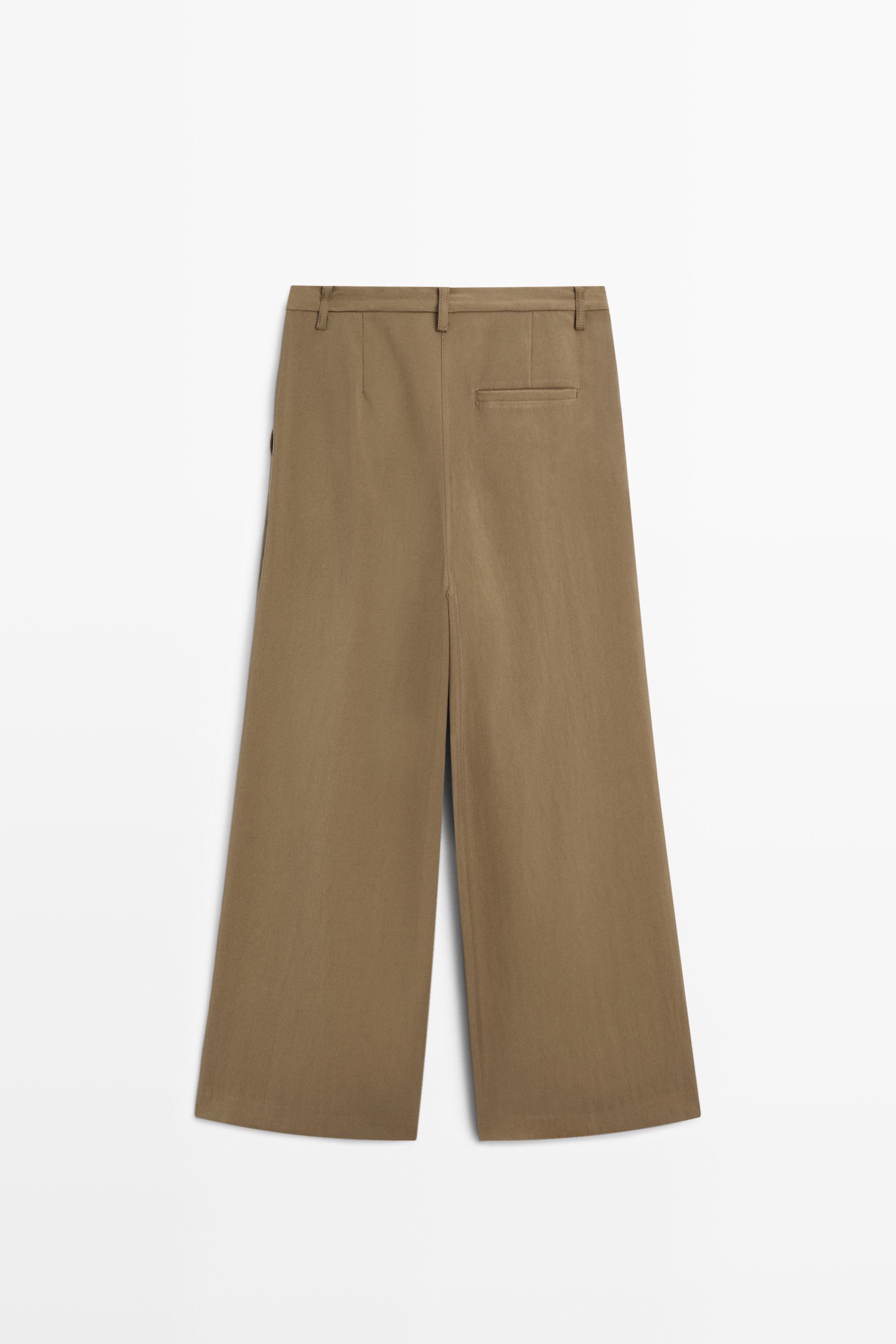 Flowing cropped wide-leg pants — MEDIUM KHAKI