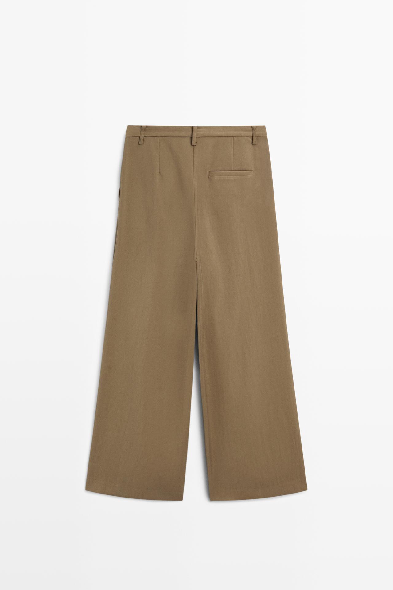 Flowing cropped wide-leg pants — MEDIUM KHAKI