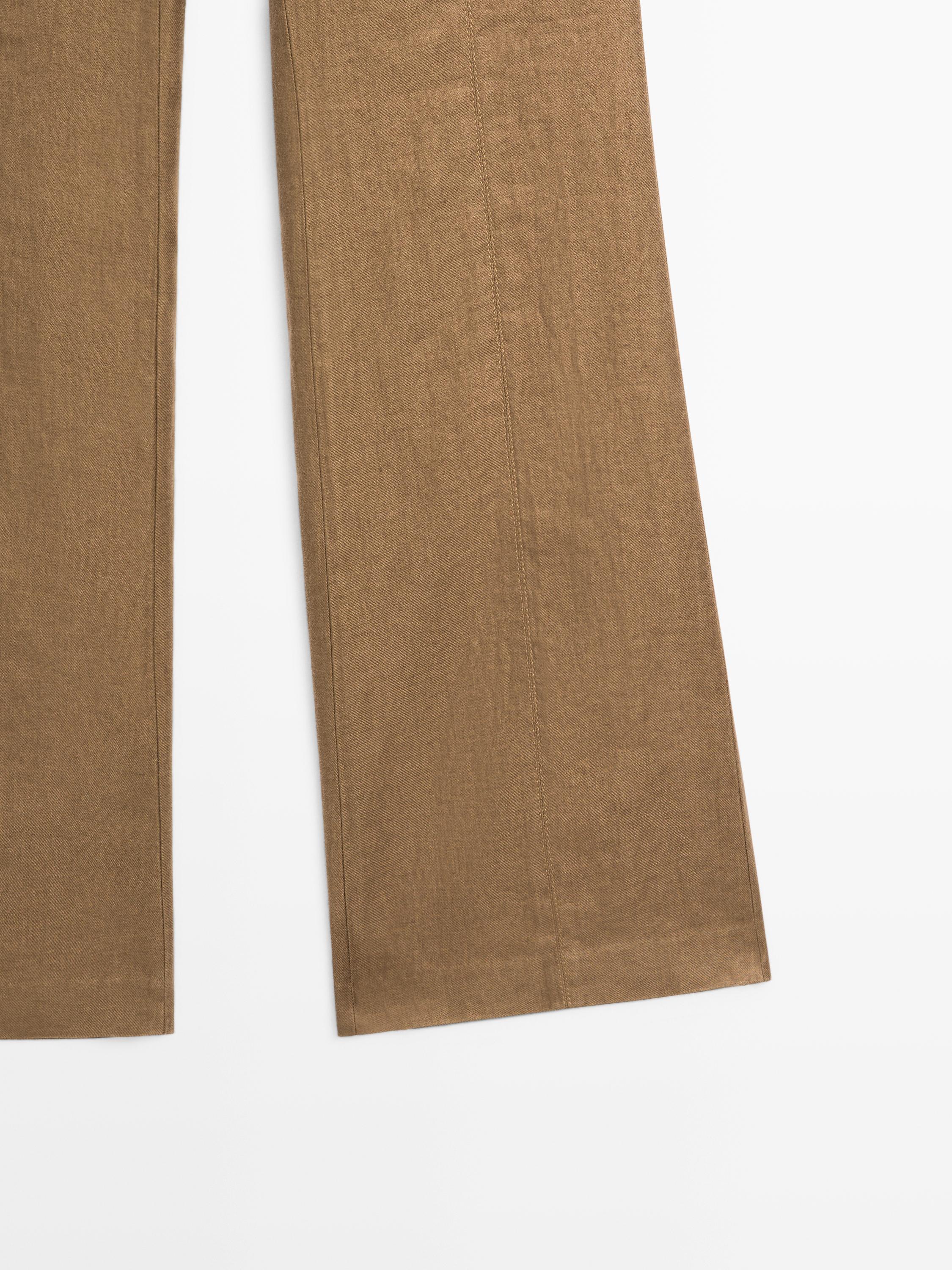 100% linen kick flare fit pants — FADED GREEN