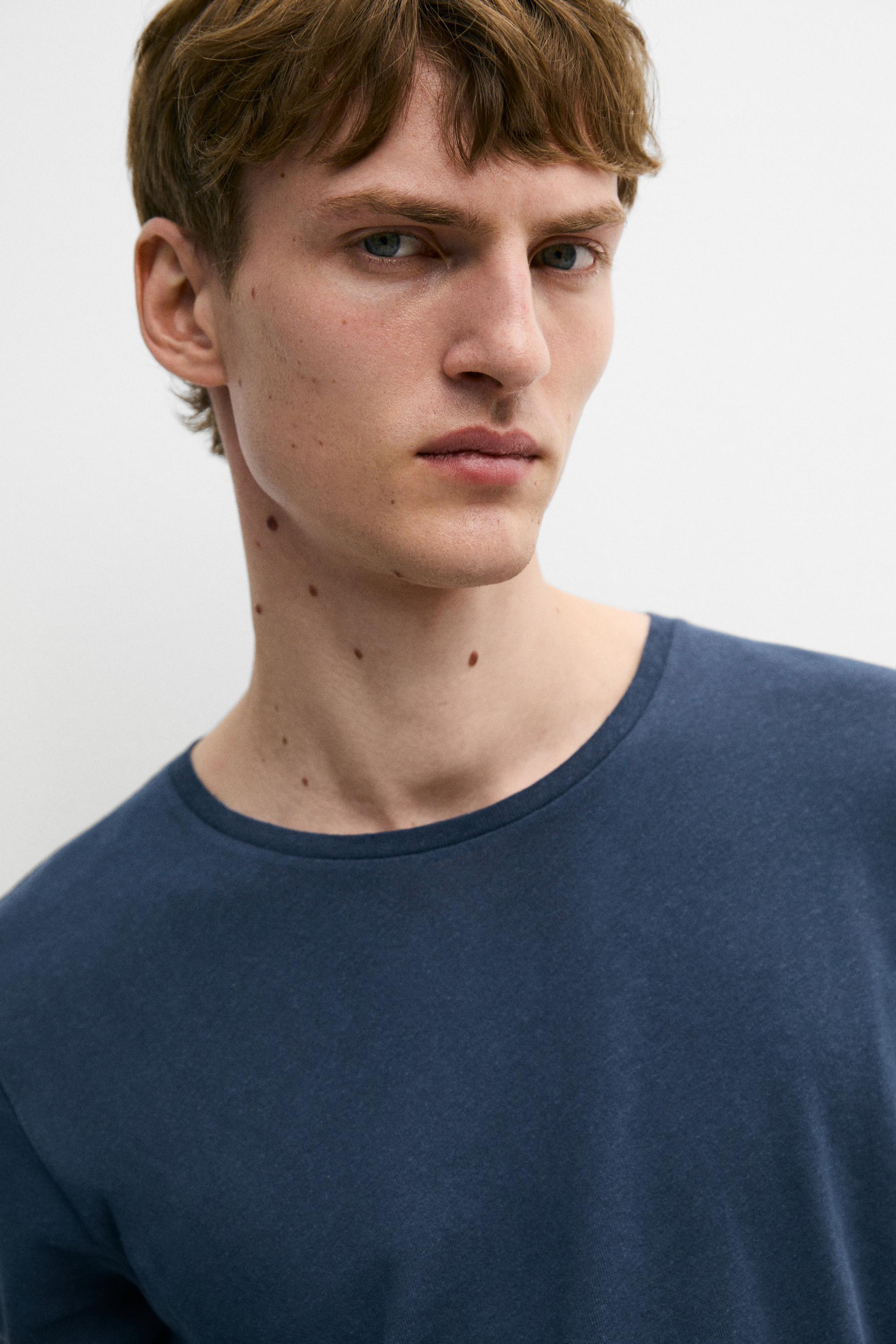 Short sleeve linen and cotton T-shirt — BLUE