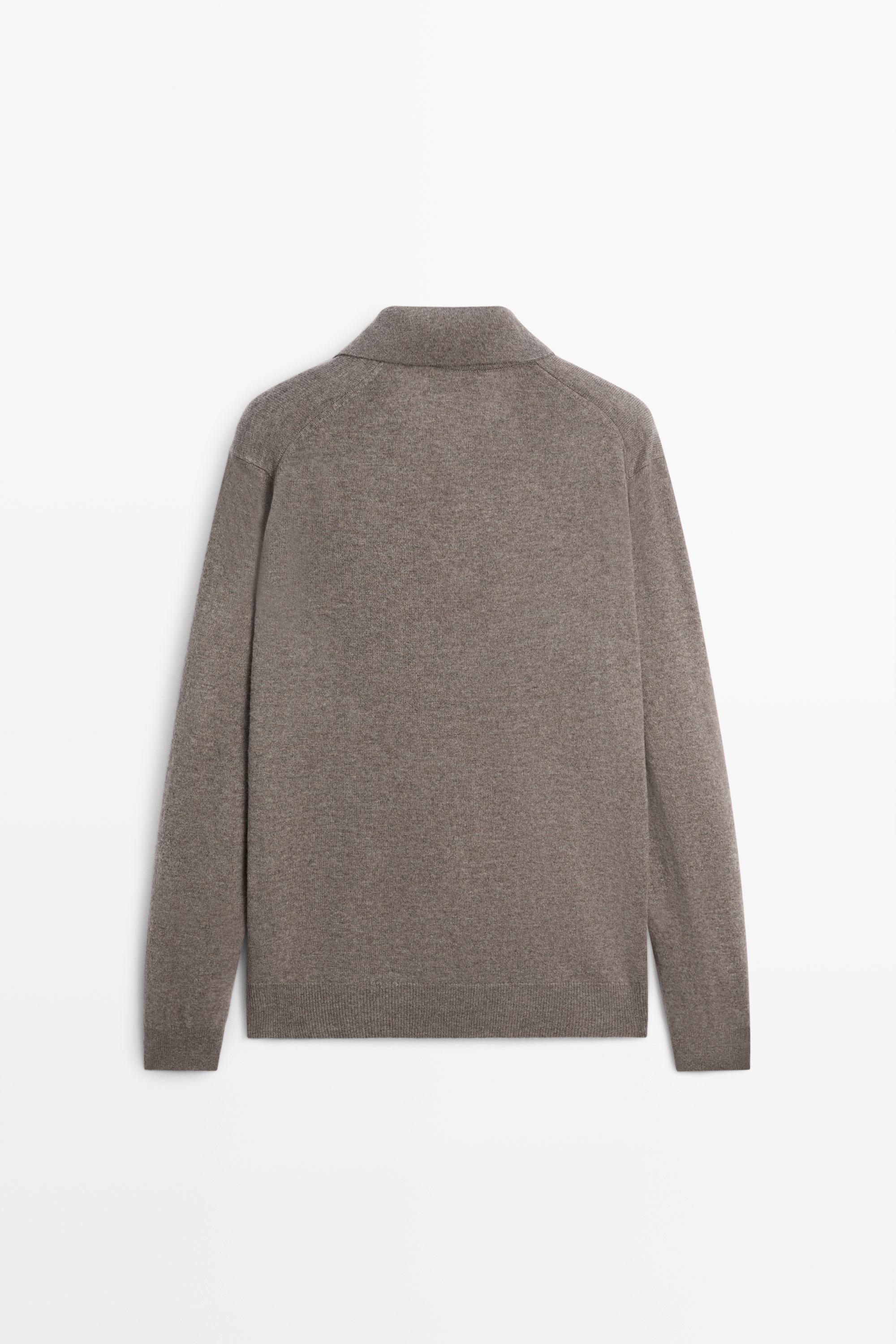 Wool blend knit polo sweater — DARK KHAKI