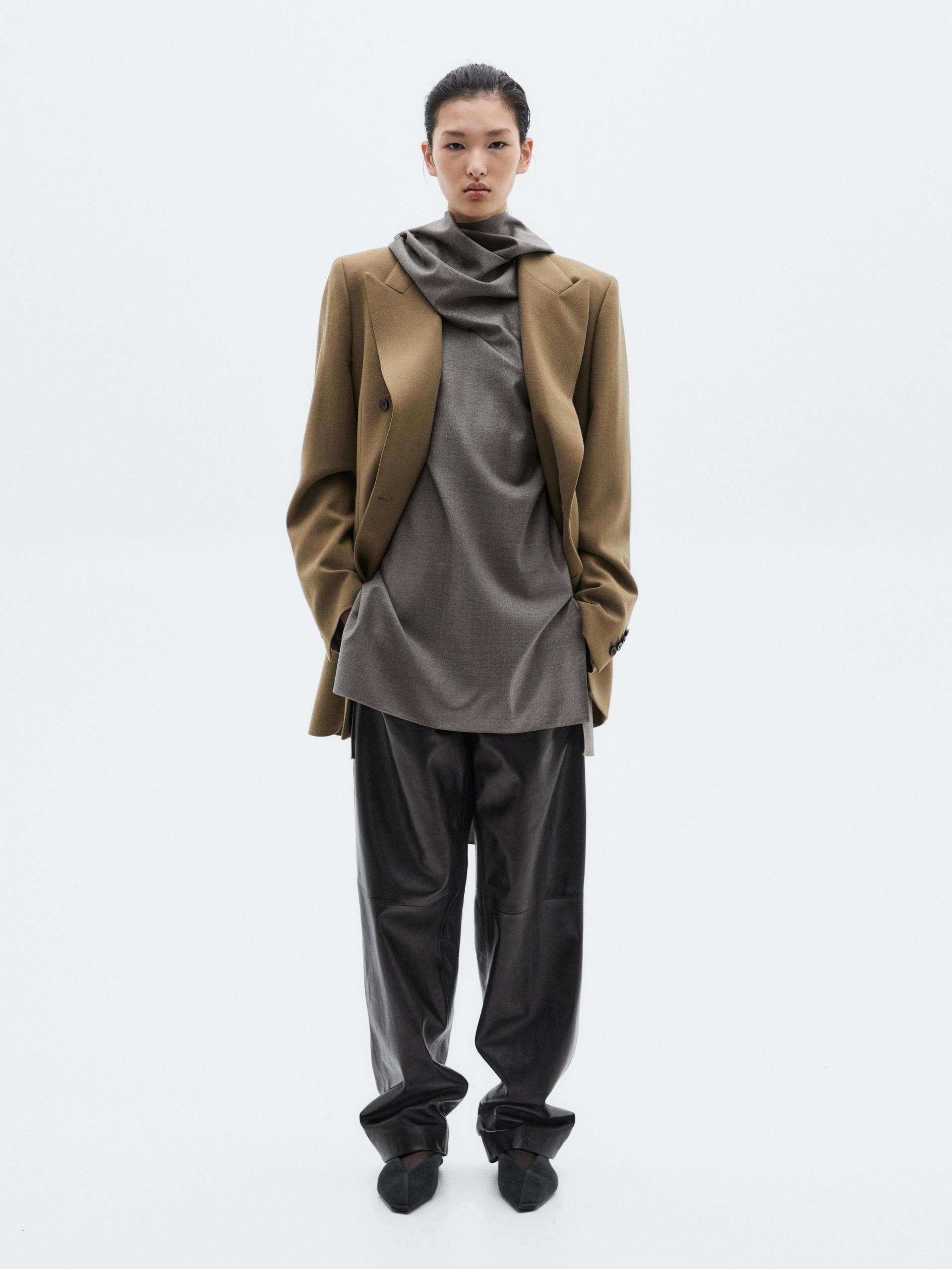 Długa Dwurzędowa Marynarka Wełniana - Limited - Opalony - 34 - Massimo Dutti - Kobieta