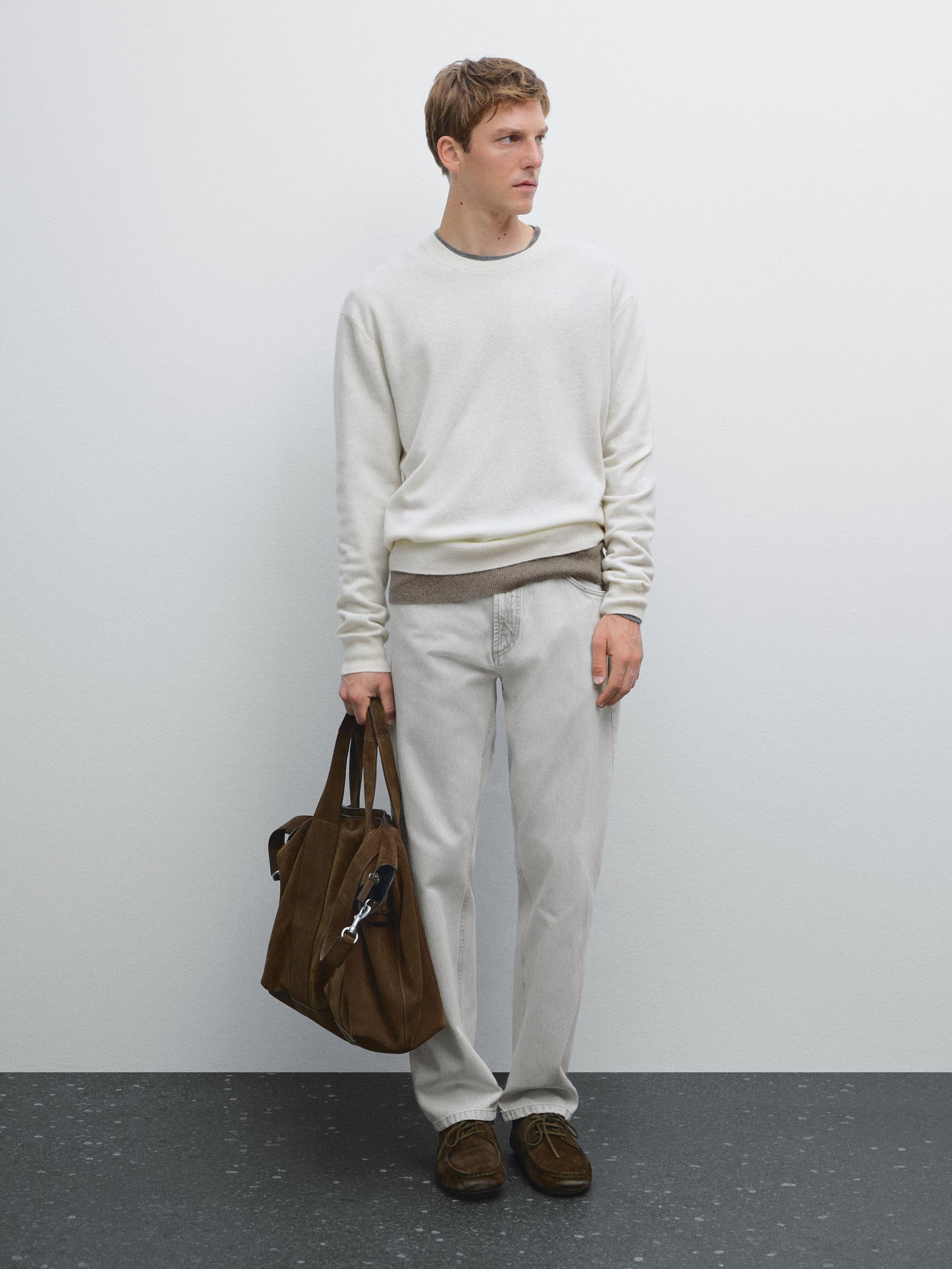 Pull En Maille De Cachemire À Col Rond - Cru - L - Massimo Dutti - Homme