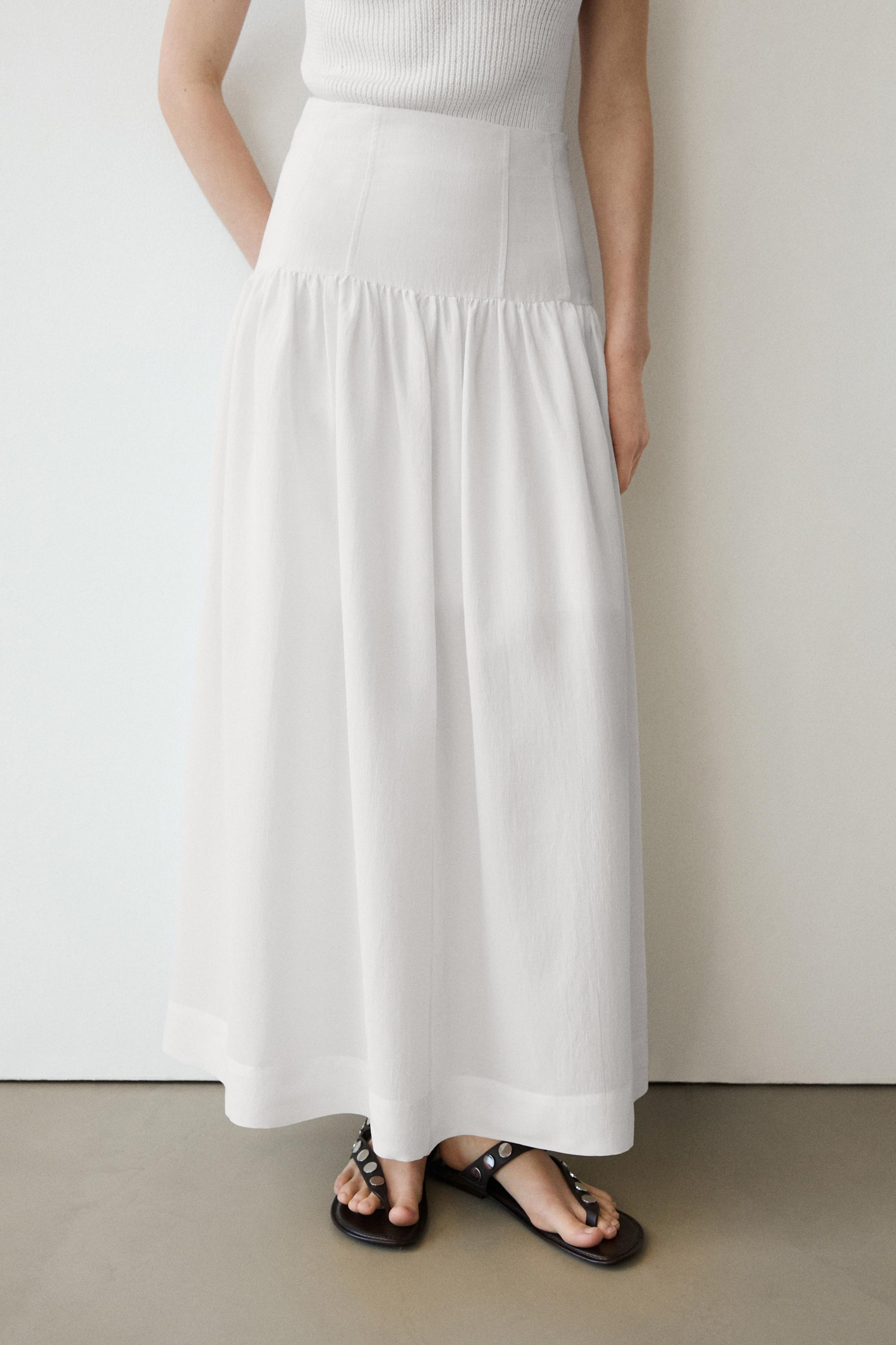 Midi skirt with yoke detail — WHITE
