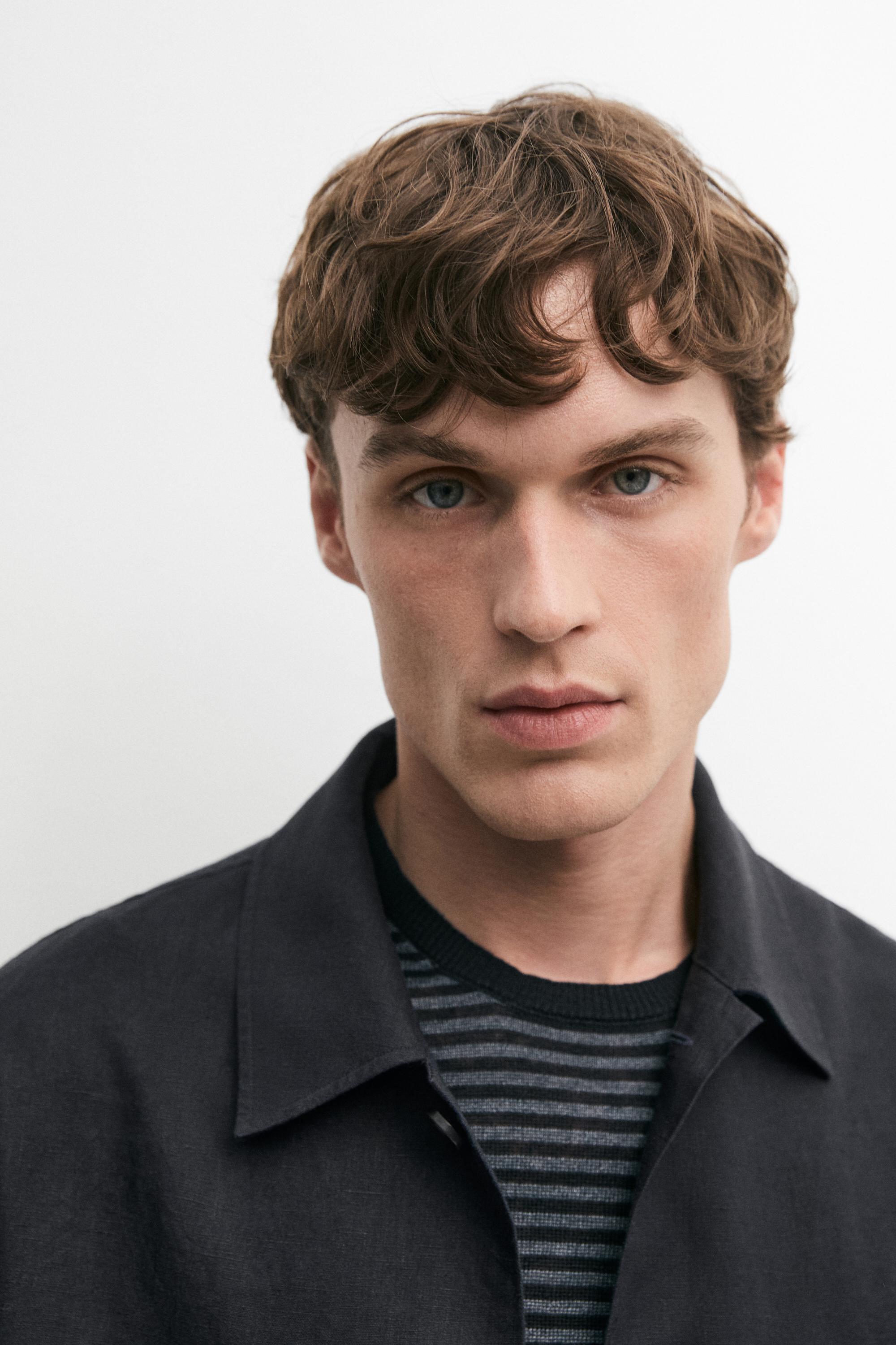 Linen total look overshirt with pocket details — NAVY BLUE