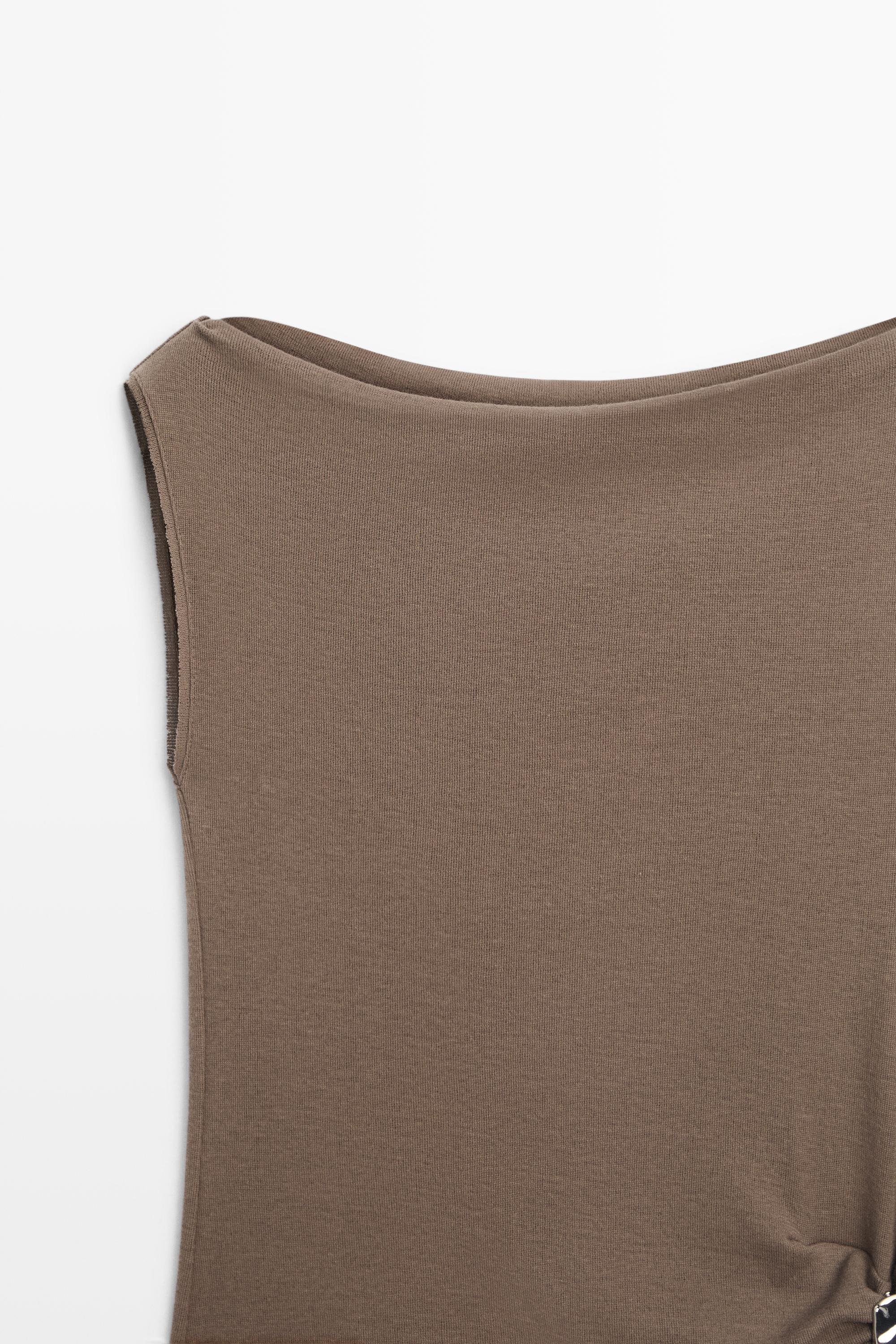 100% cotton knit top — MOLE BROWN
