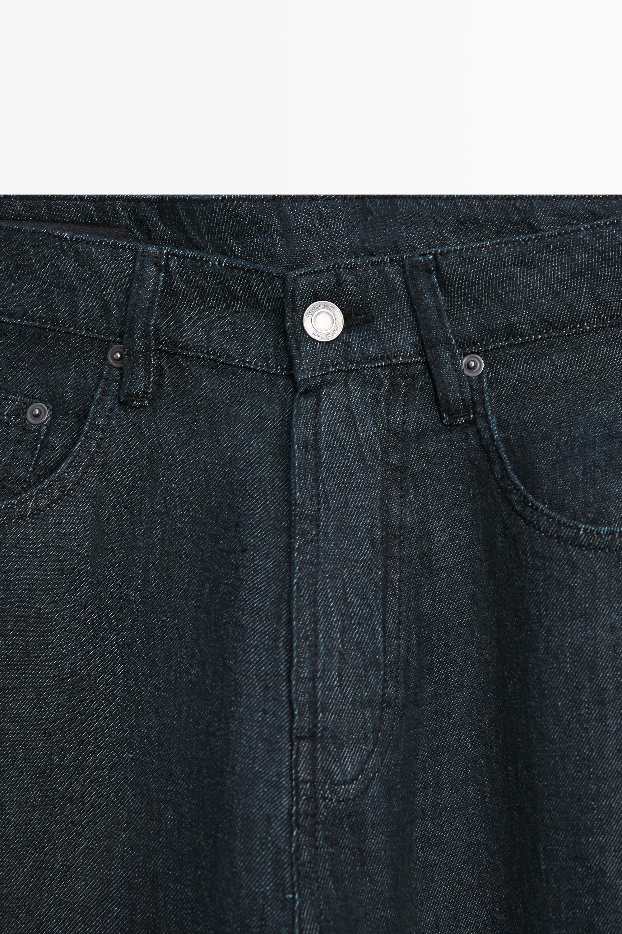 Straight-leg linen denim-effect pants — NAVY BLUE