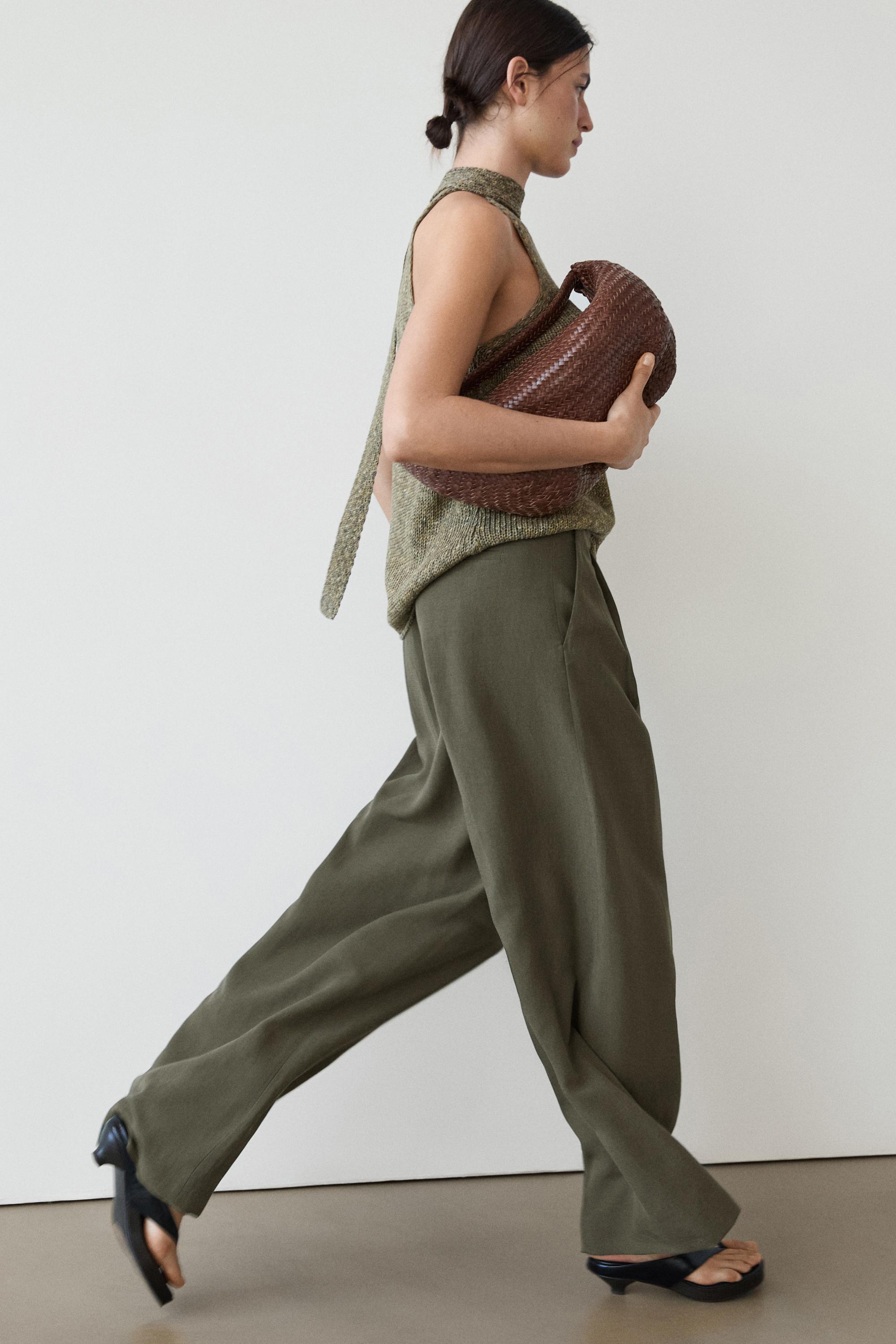Darted wide-leg trousers — KHAKI
