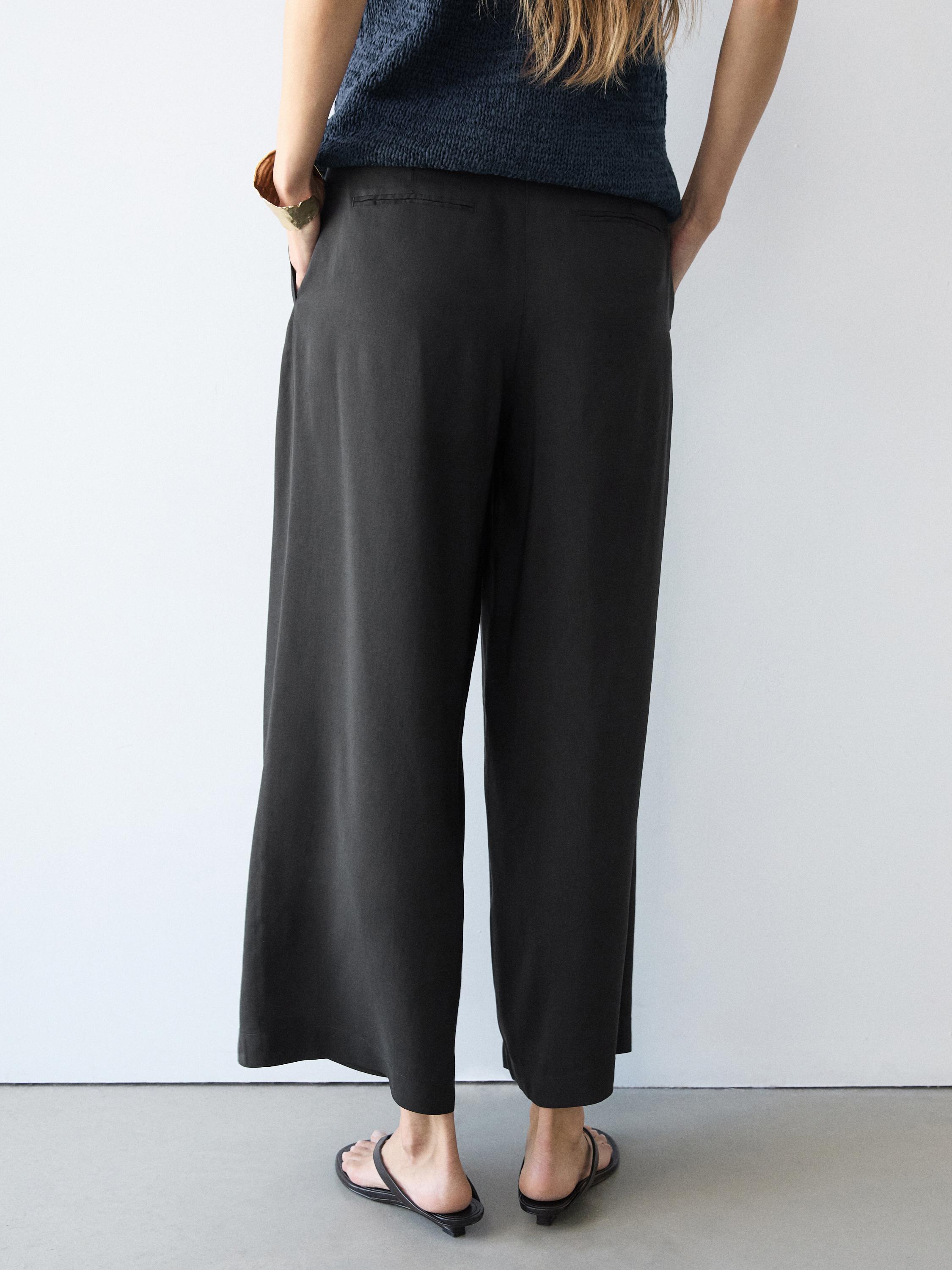 Flowing linen blend trousers — BLACK