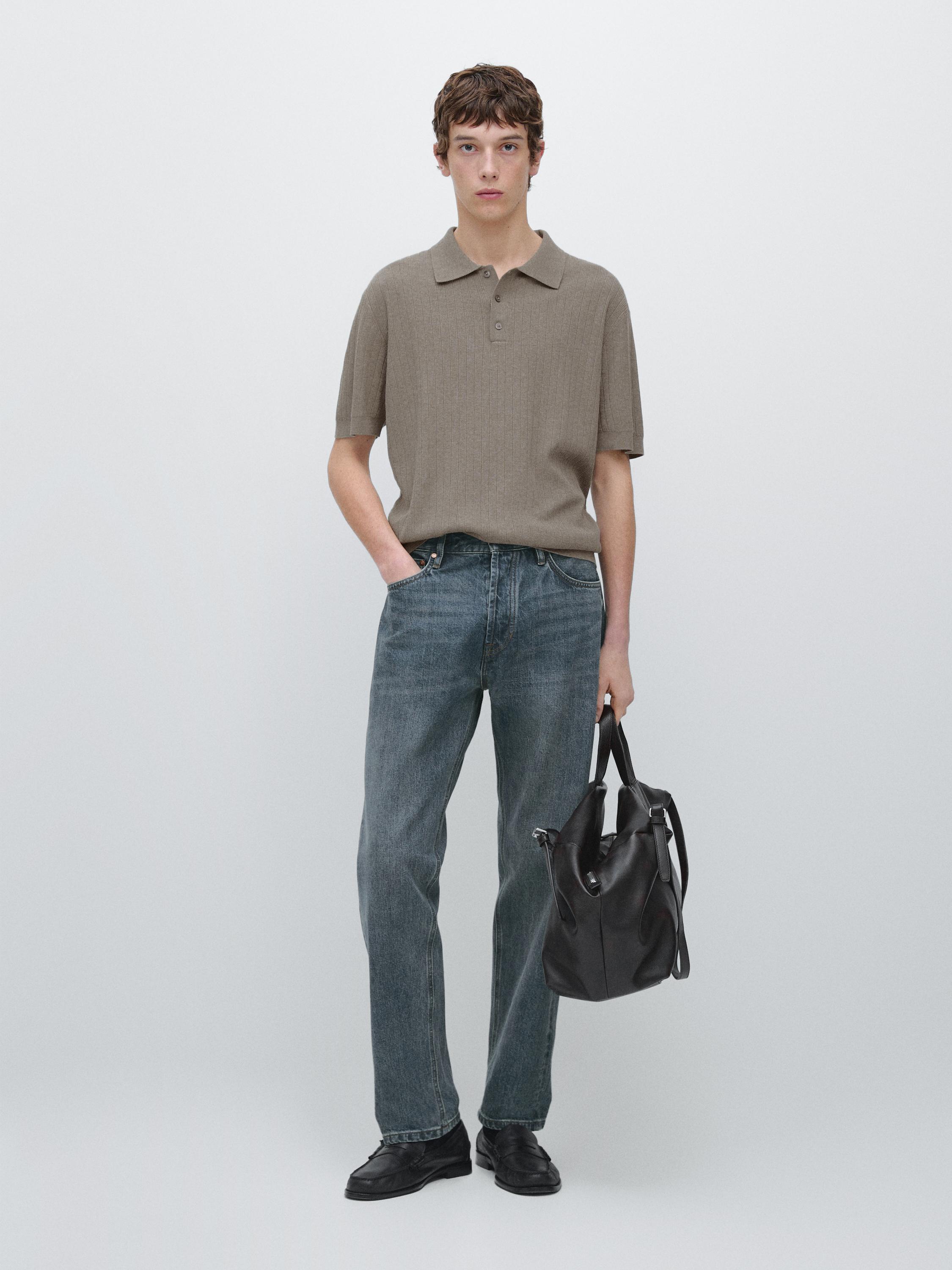 Ribbed knit cotton polo shirt — Washed