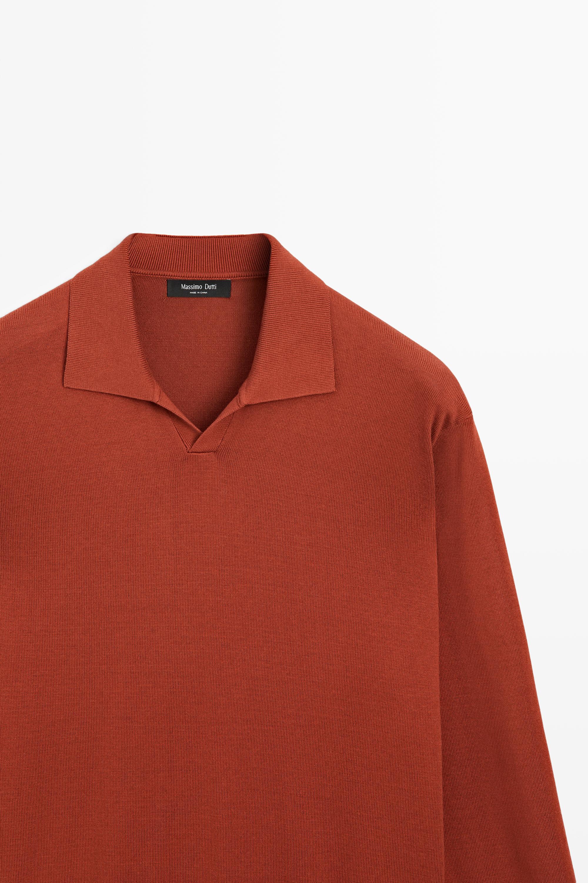Polo collar knit sweater — TANGERINE