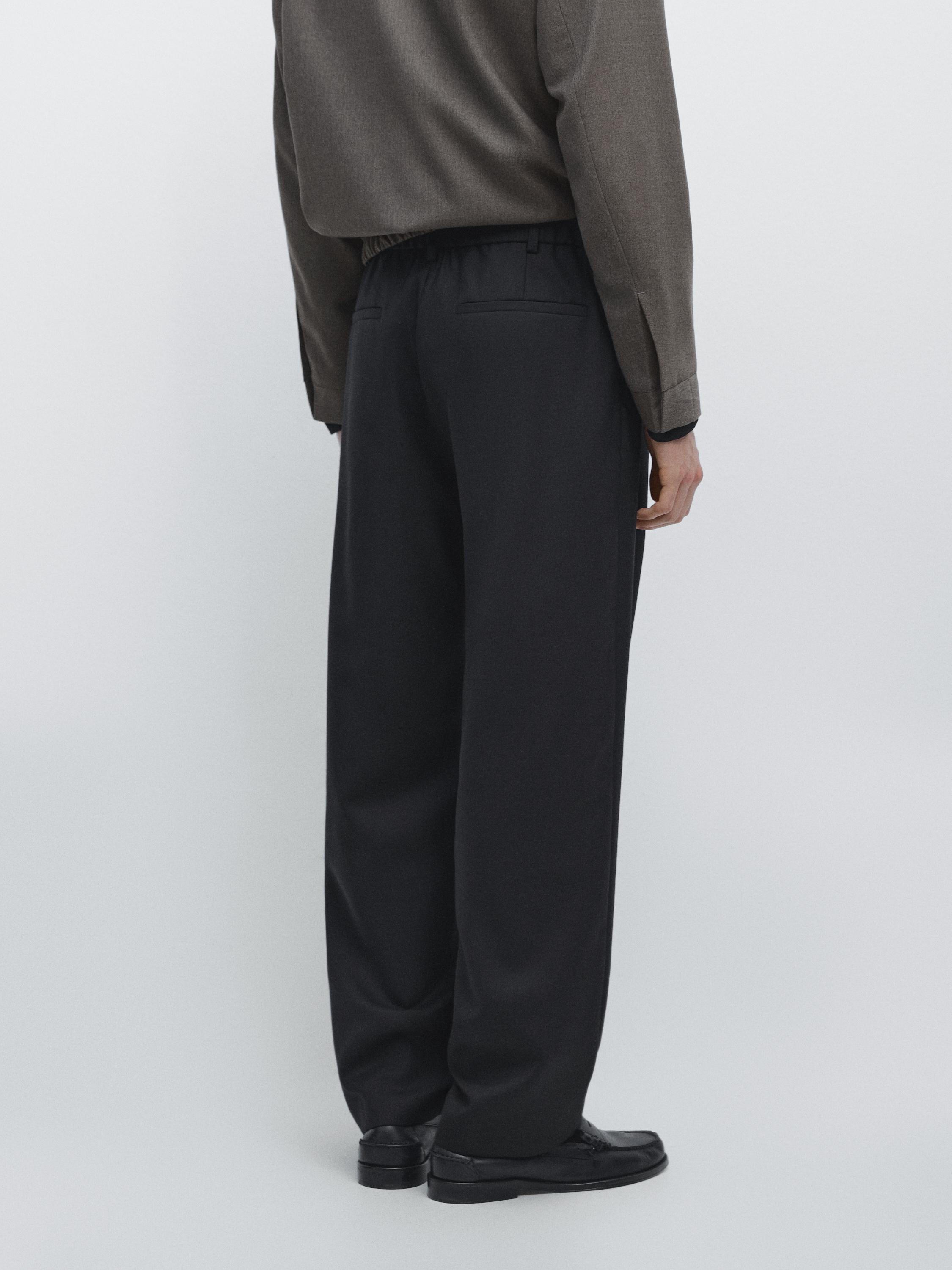 Relaxed fit wool blend trousers with darts — NAVY BLUE