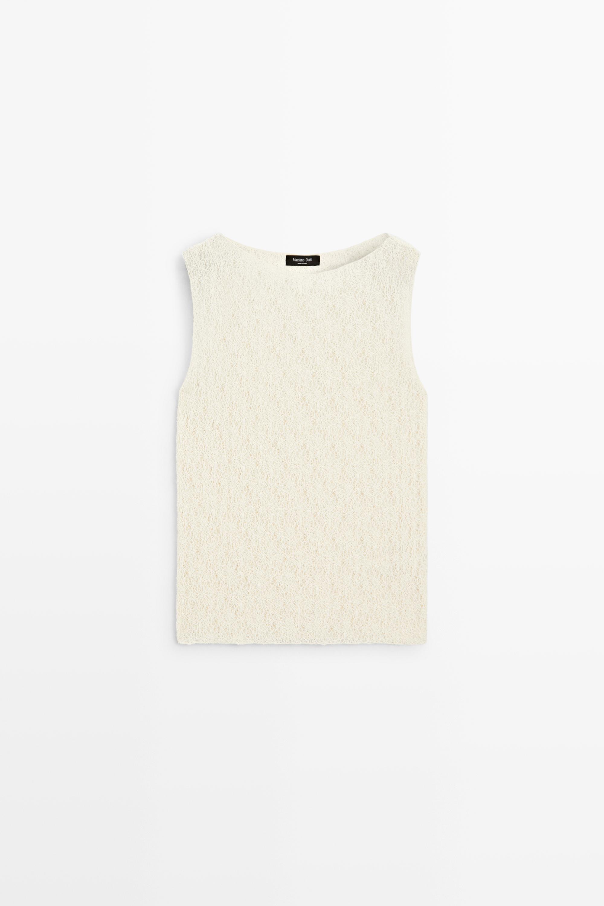 Sleeveless open-knit top — CREAM