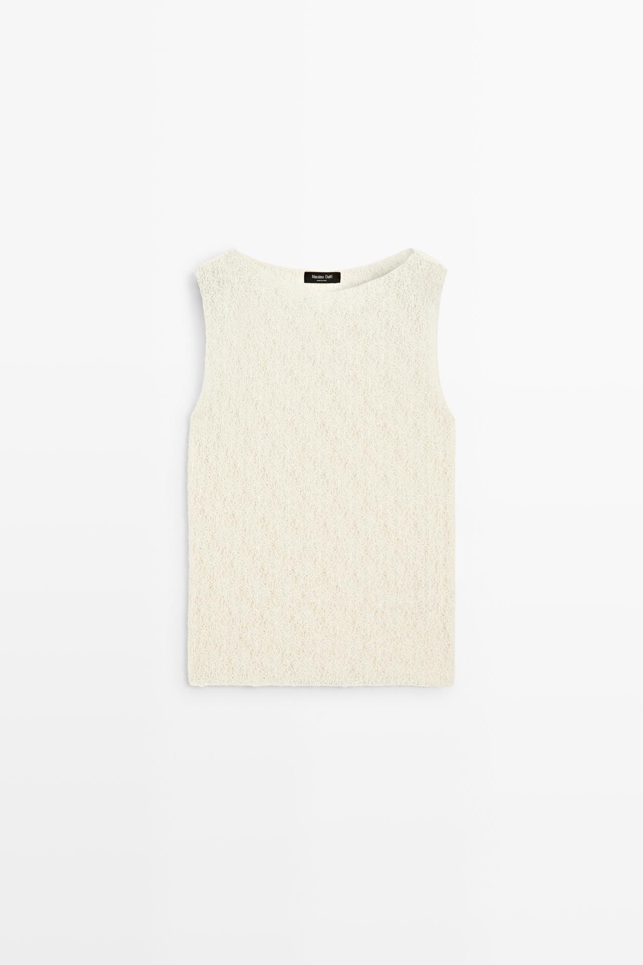Sleeveless open-knit top — CREAM