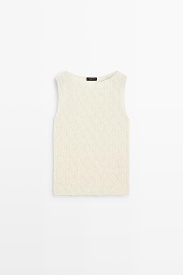 Sleeveless open-knit top — CREAM 2