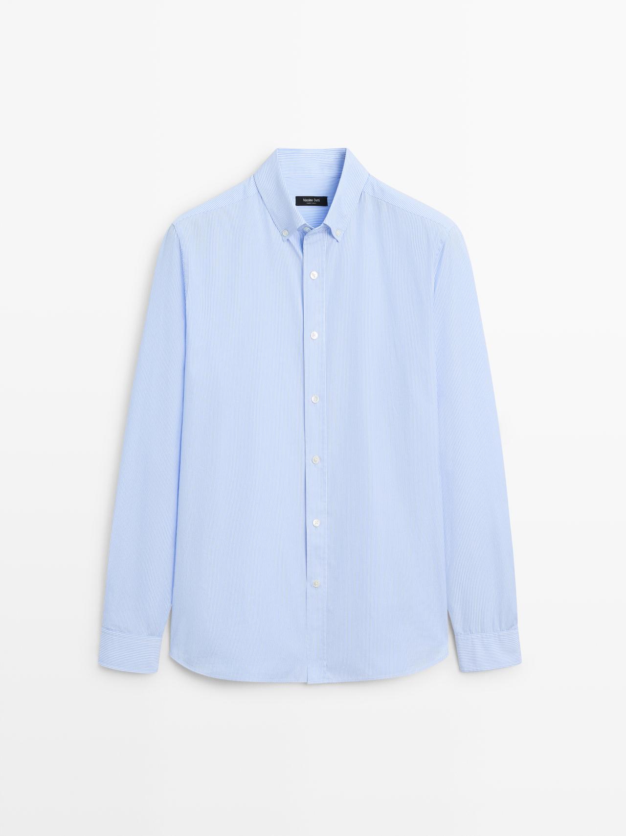 Massimo Dutti - Heren - Regular Fit Overhemd Met Fijne Strepenprint - Hemelsblauw - L