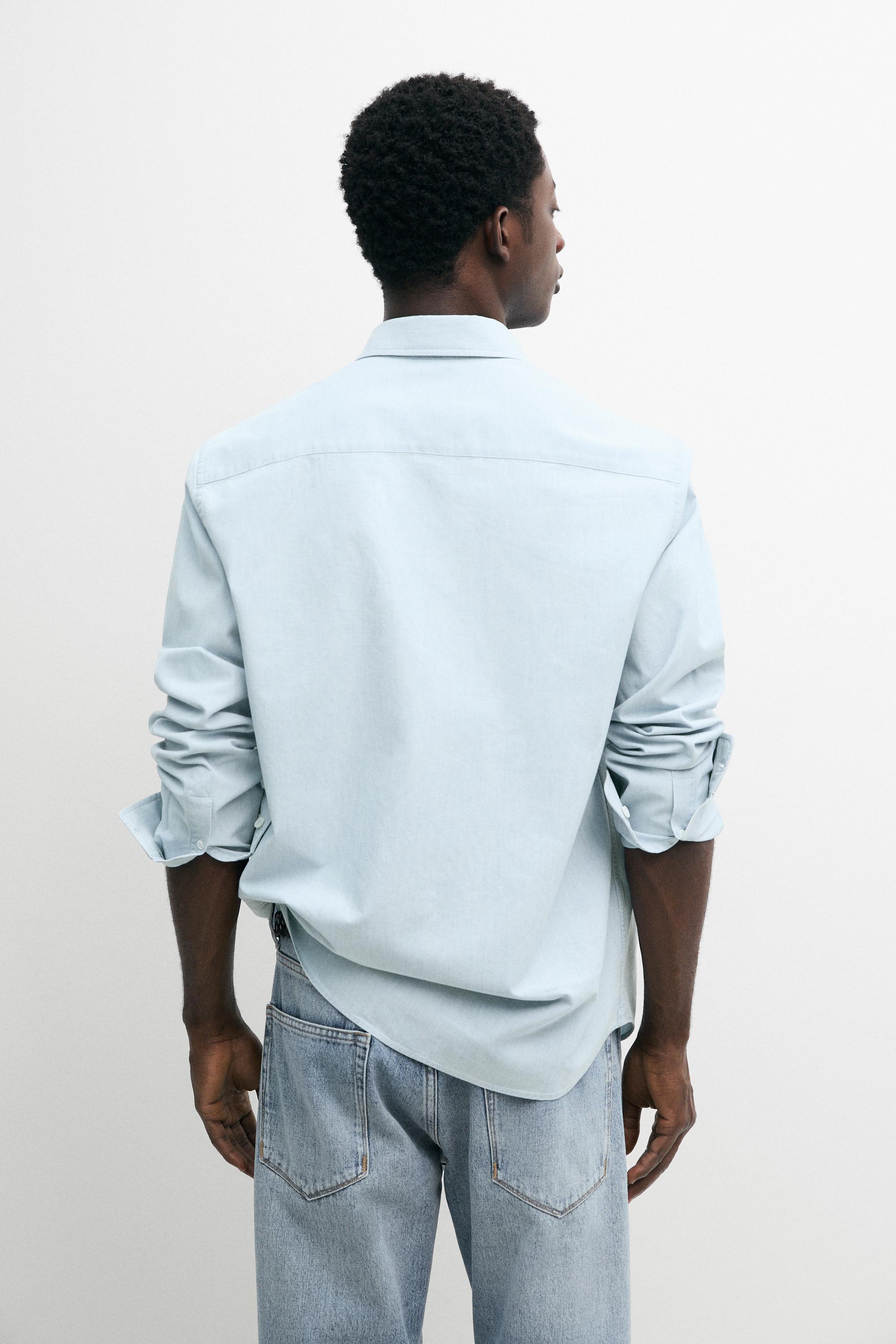 Slim fit 100% cotton denim shirt — SKY BLUE