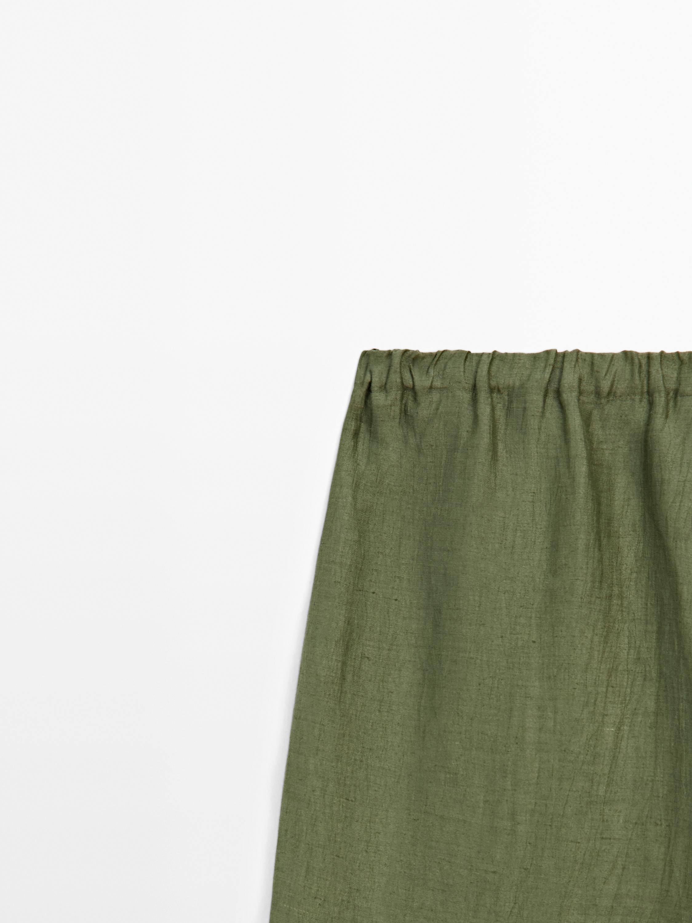 Straight fit flowing linen blend trousers
