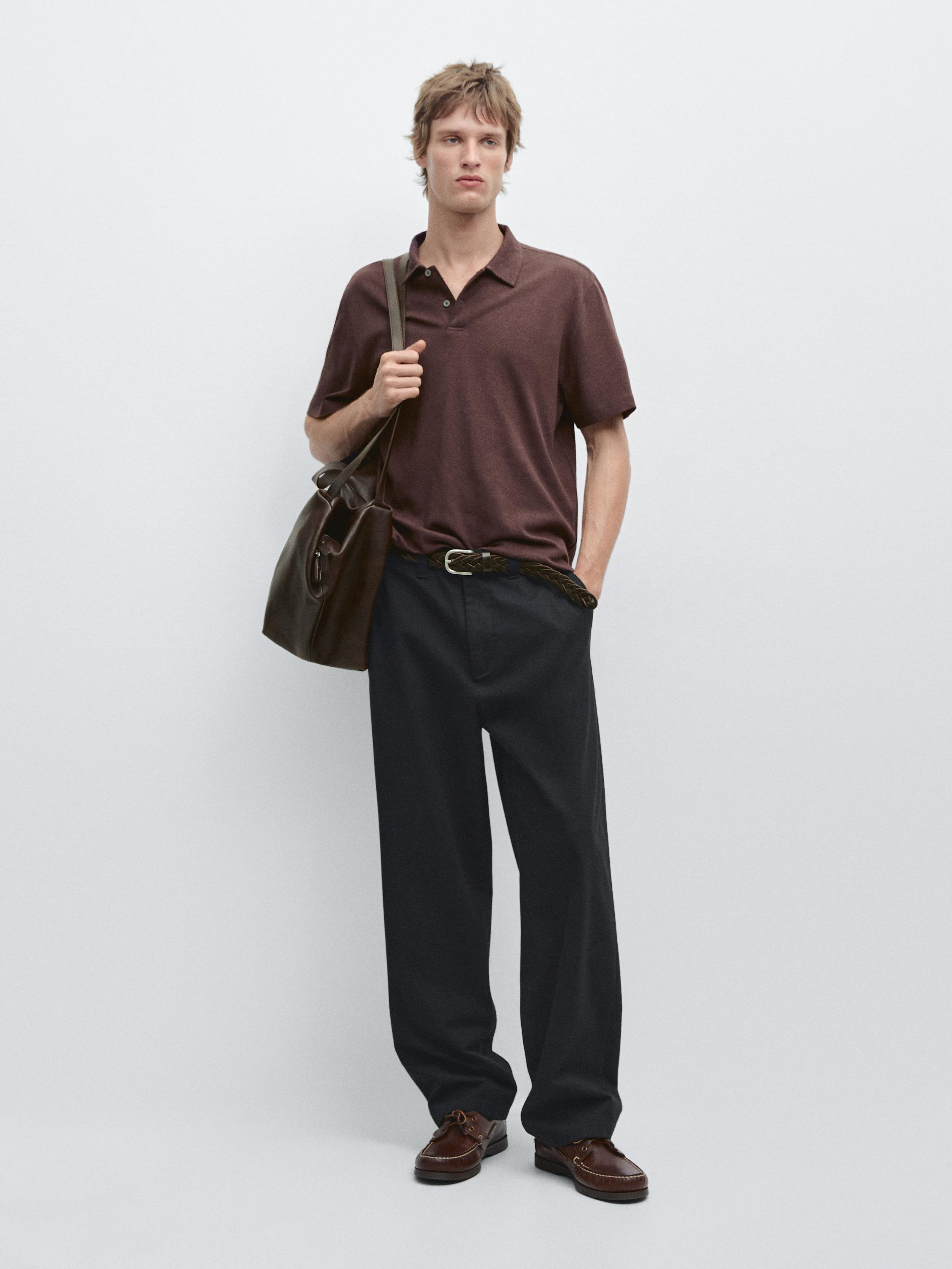 Linen and cotton short sleeve polo shirt
