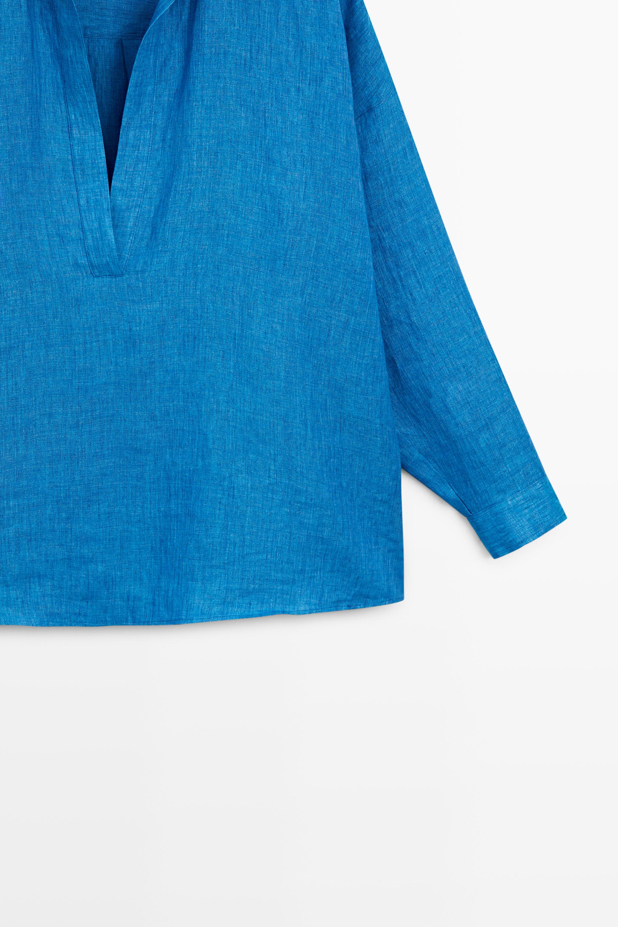100% linen flowing blouse — BLUE