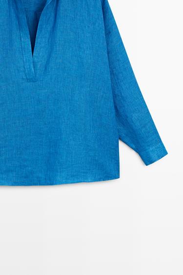 100% linen flowing blouse — BLUE 7