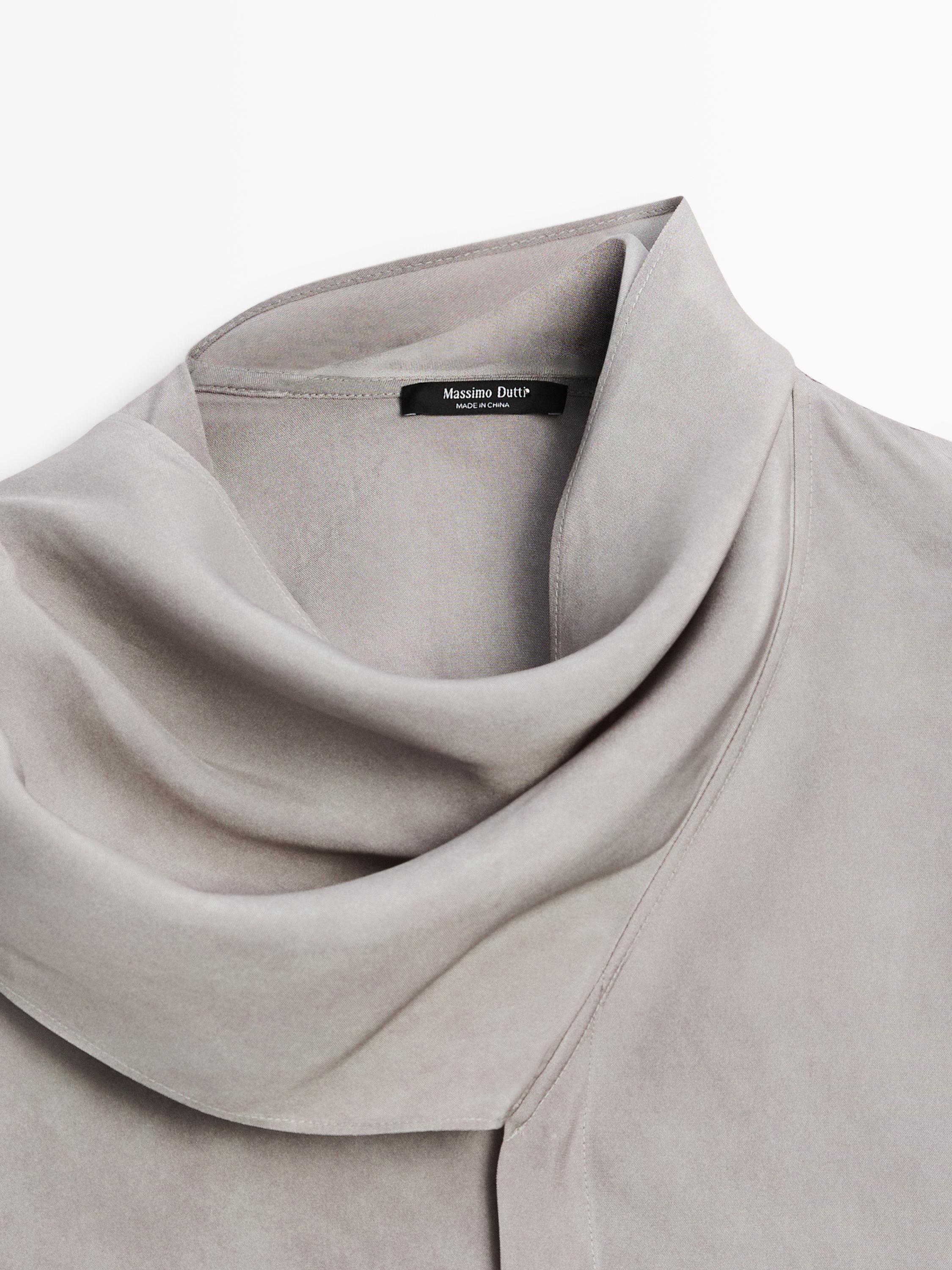 Flowing shirt with scarf detail — GREY