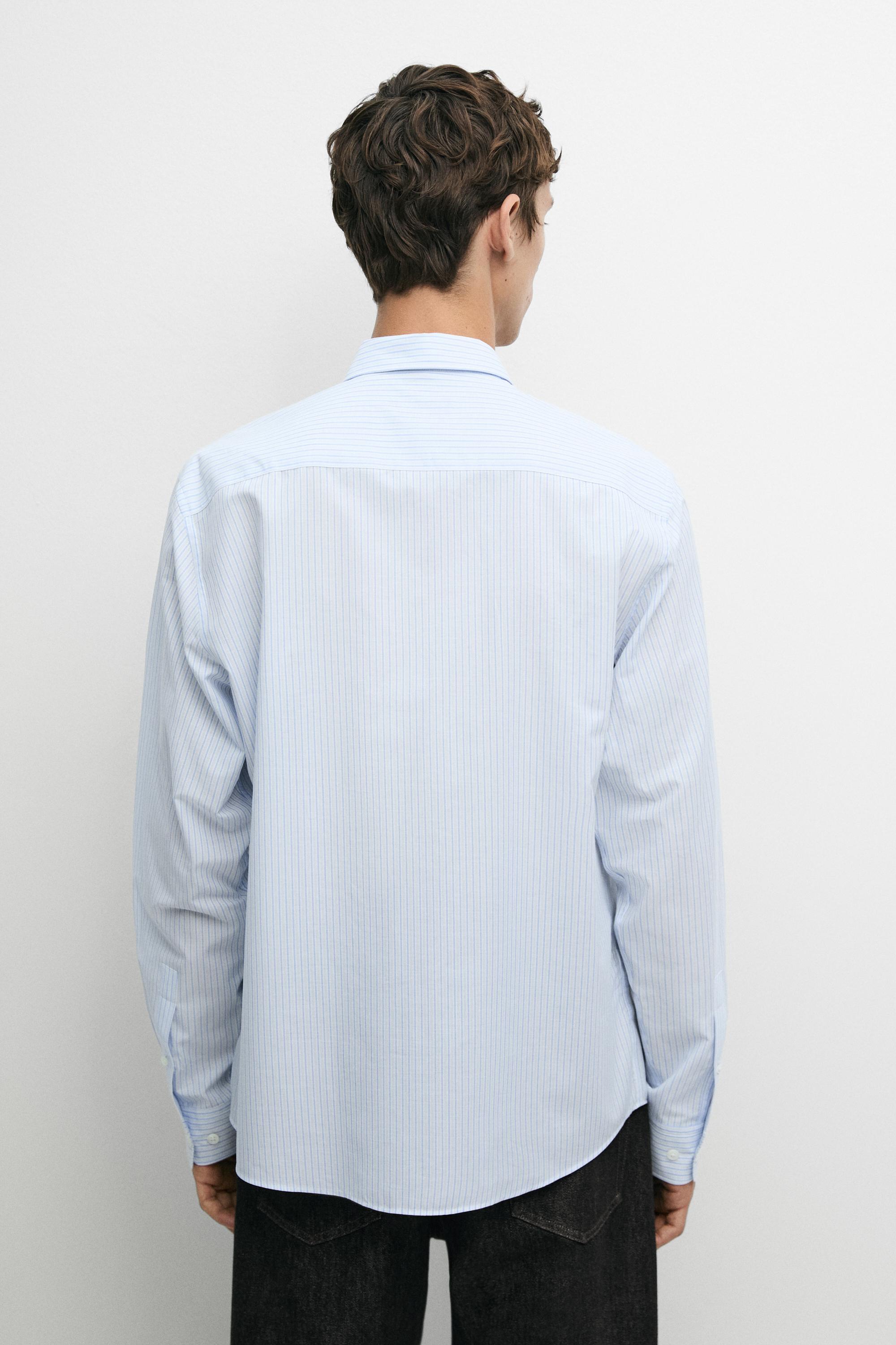 100% cotton regular fit striped shirt — SKY BLUE