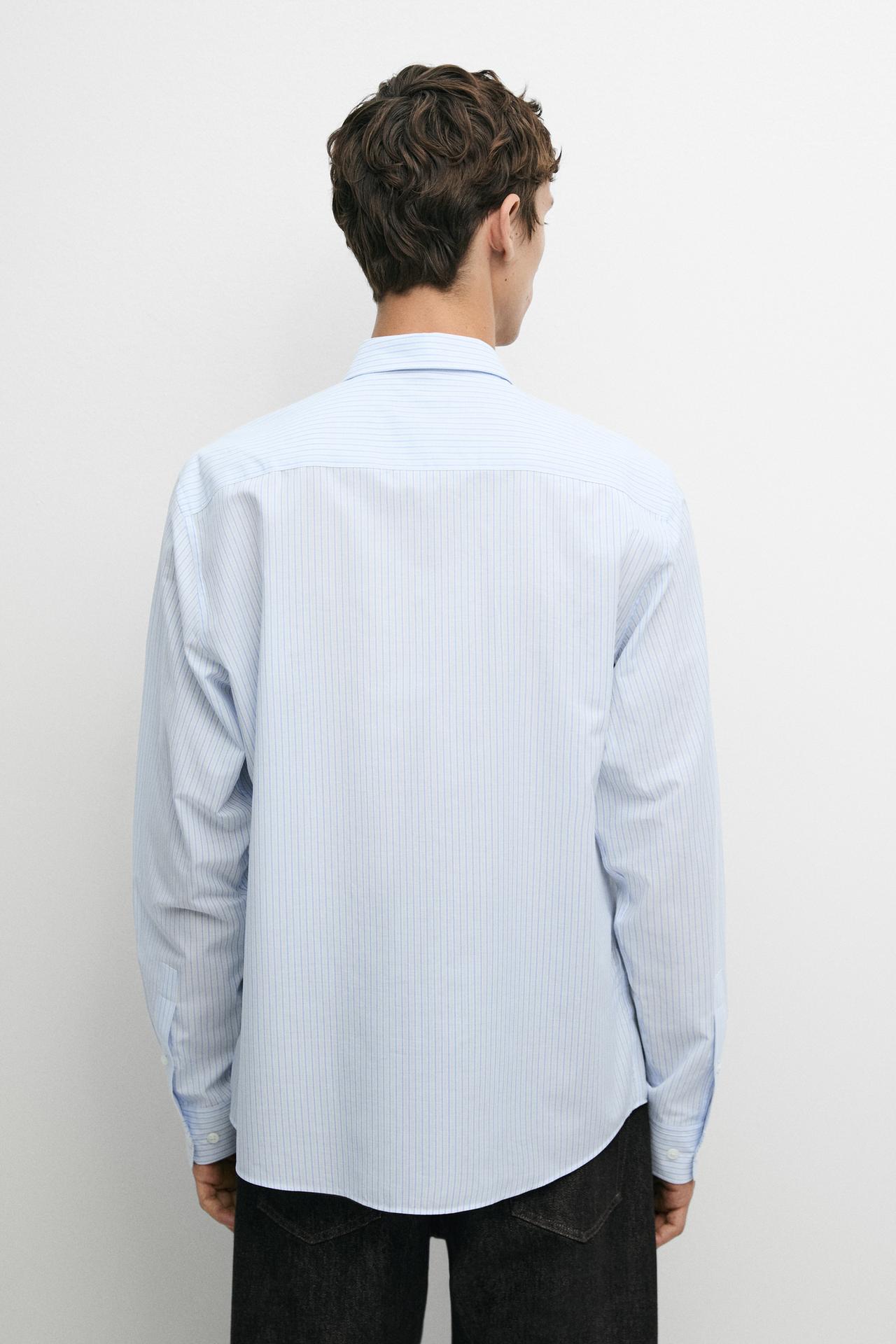 100% cotton regular fit striped shirt — SKY BLUE