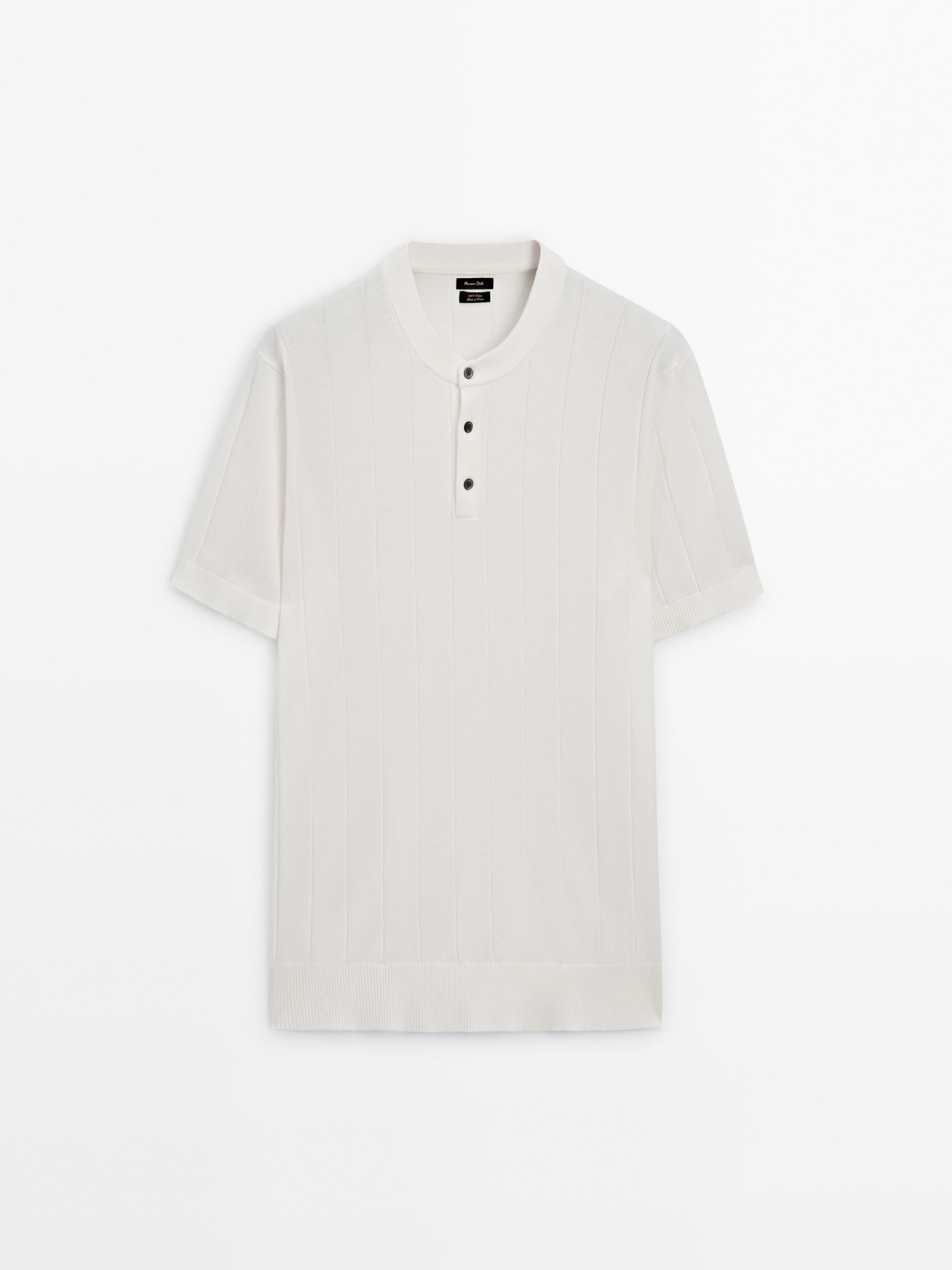 Short sleeve ribbed knit polo shirt