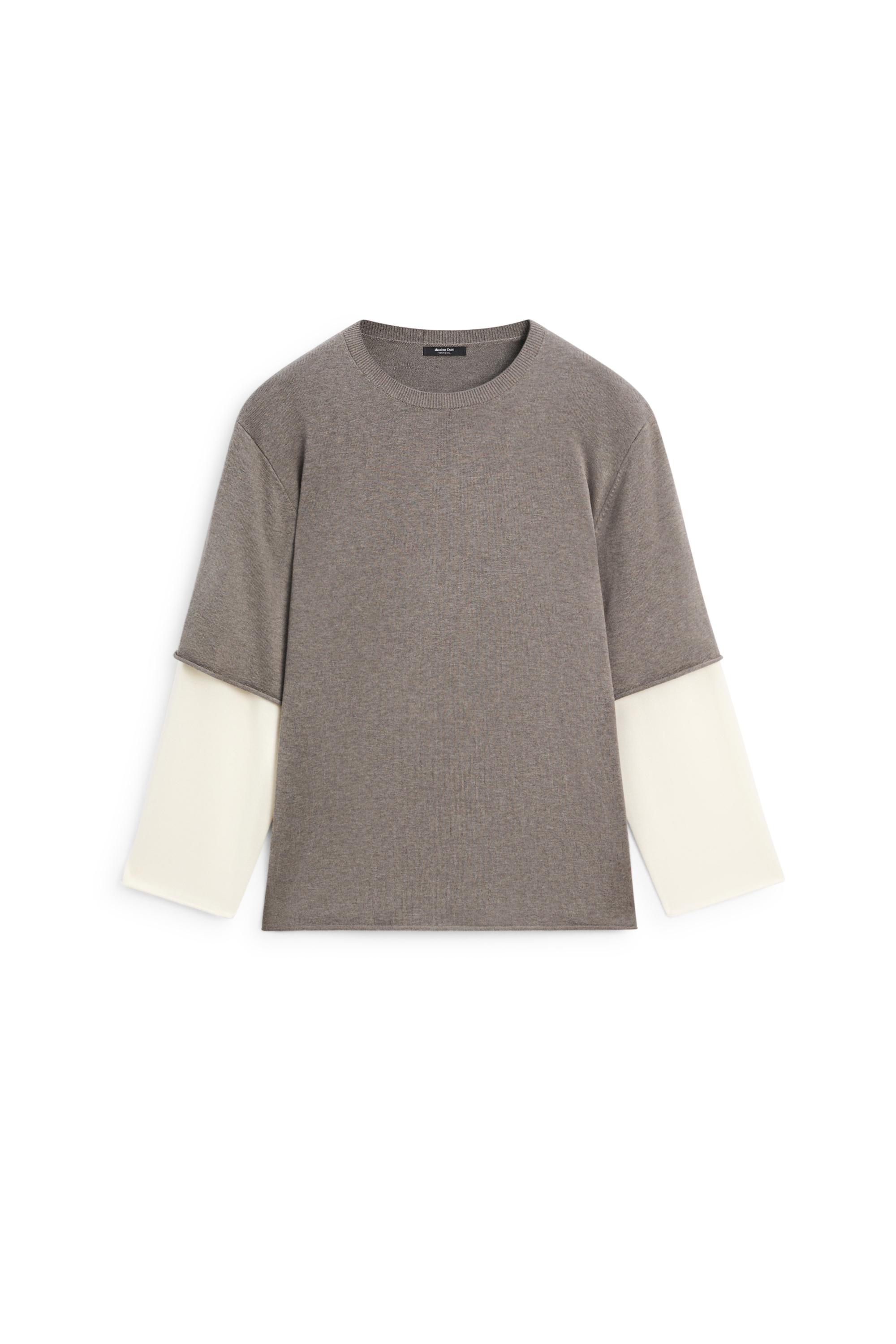 Oversize knit sweater with double sleeve detail — DARK KHAKI