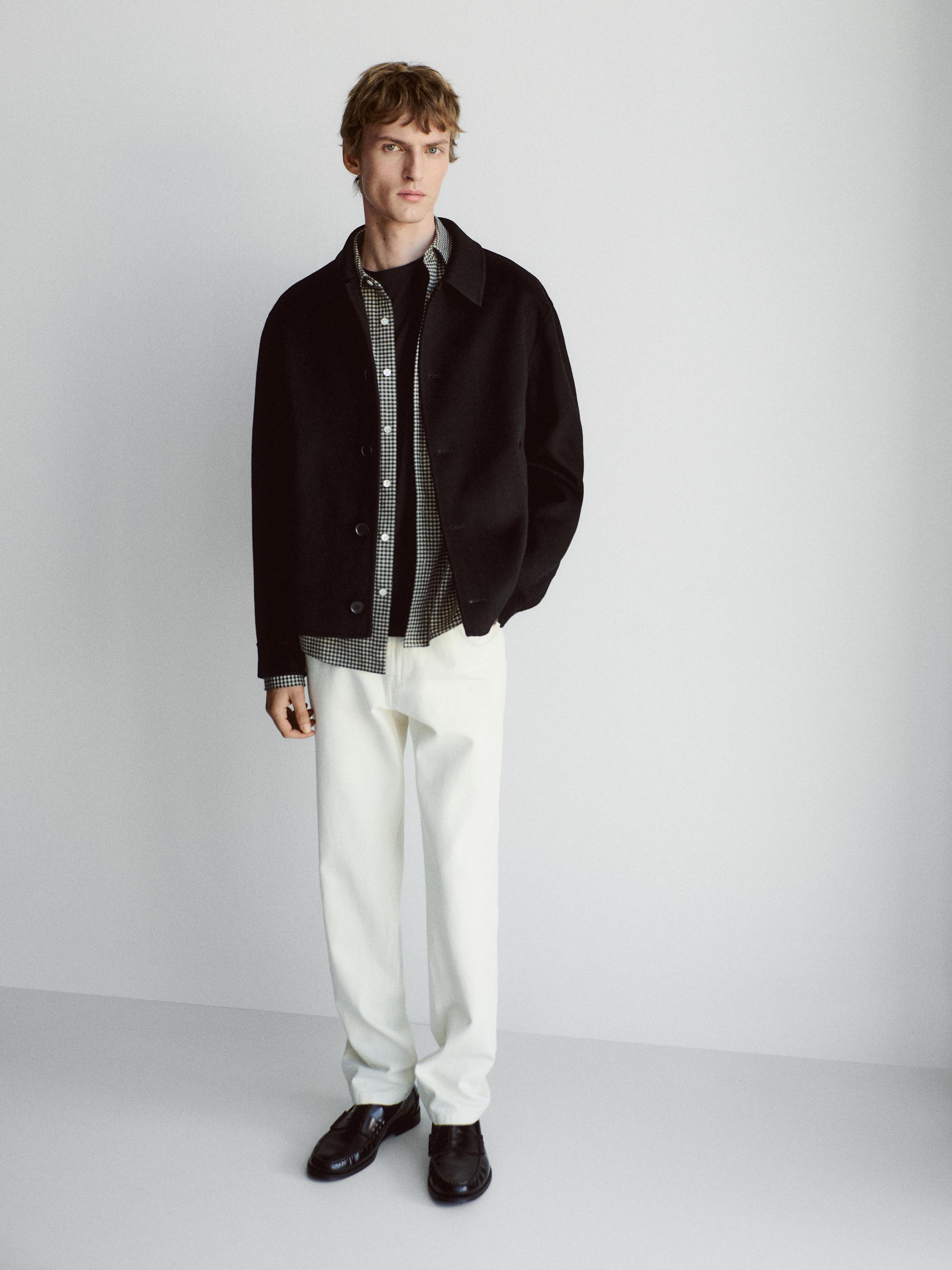 Short wool blend overshirt — BLACK