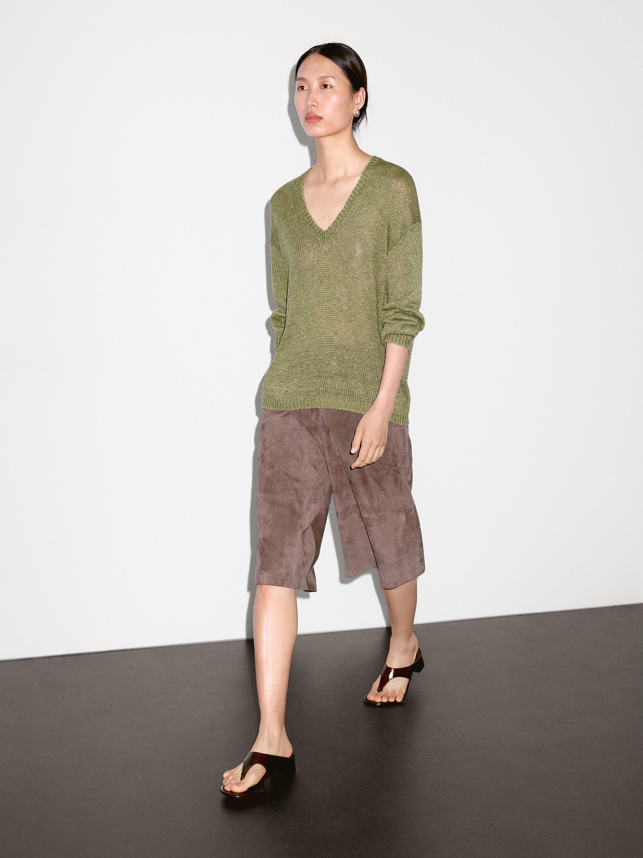 100% linen cutwork sweater