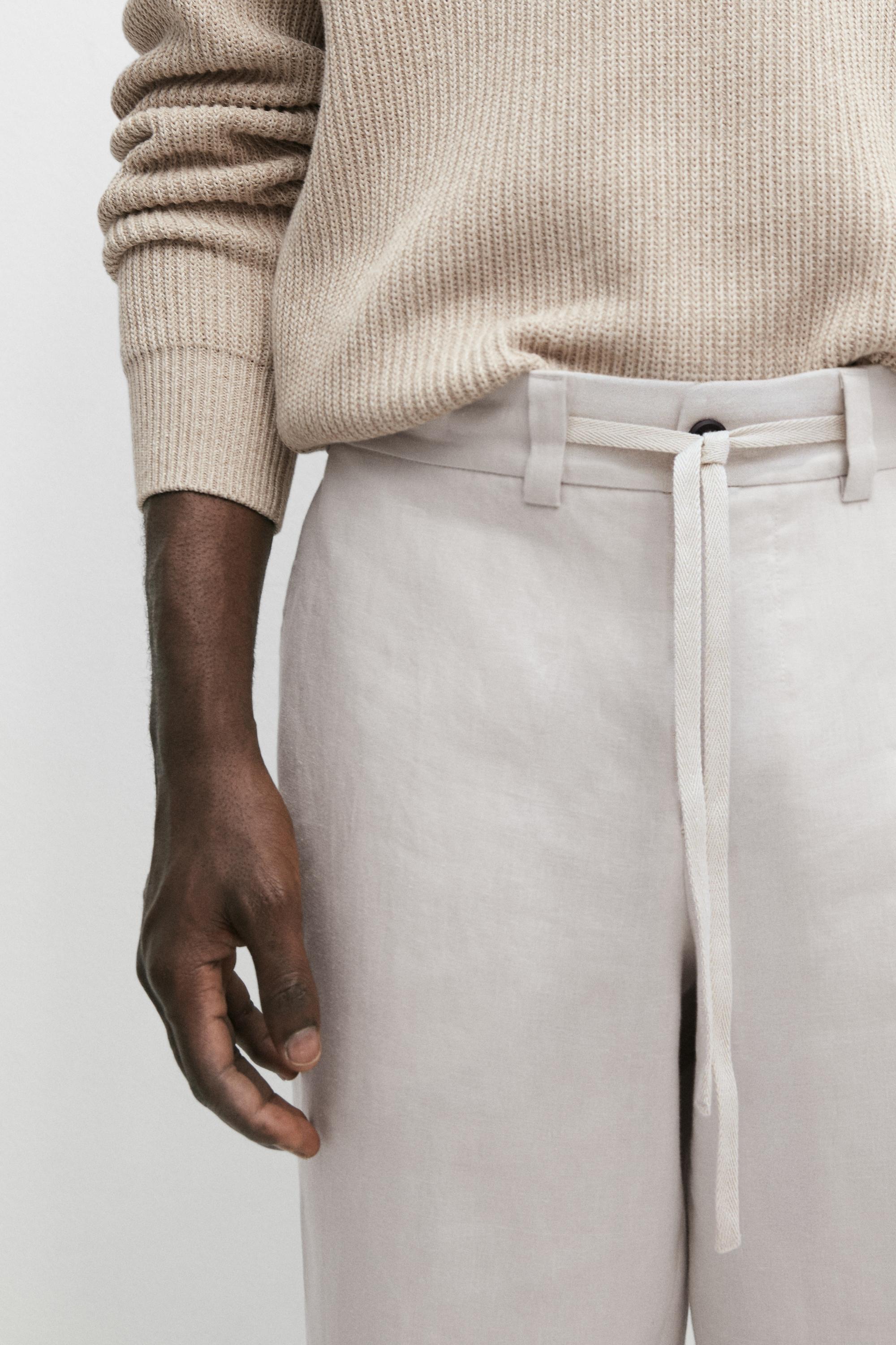 100% linen trousers with elasticated waist — Light Beige