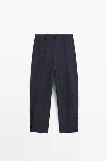 Flowing linen blend pants with buttoned tab detail — NAVY BLUE 6