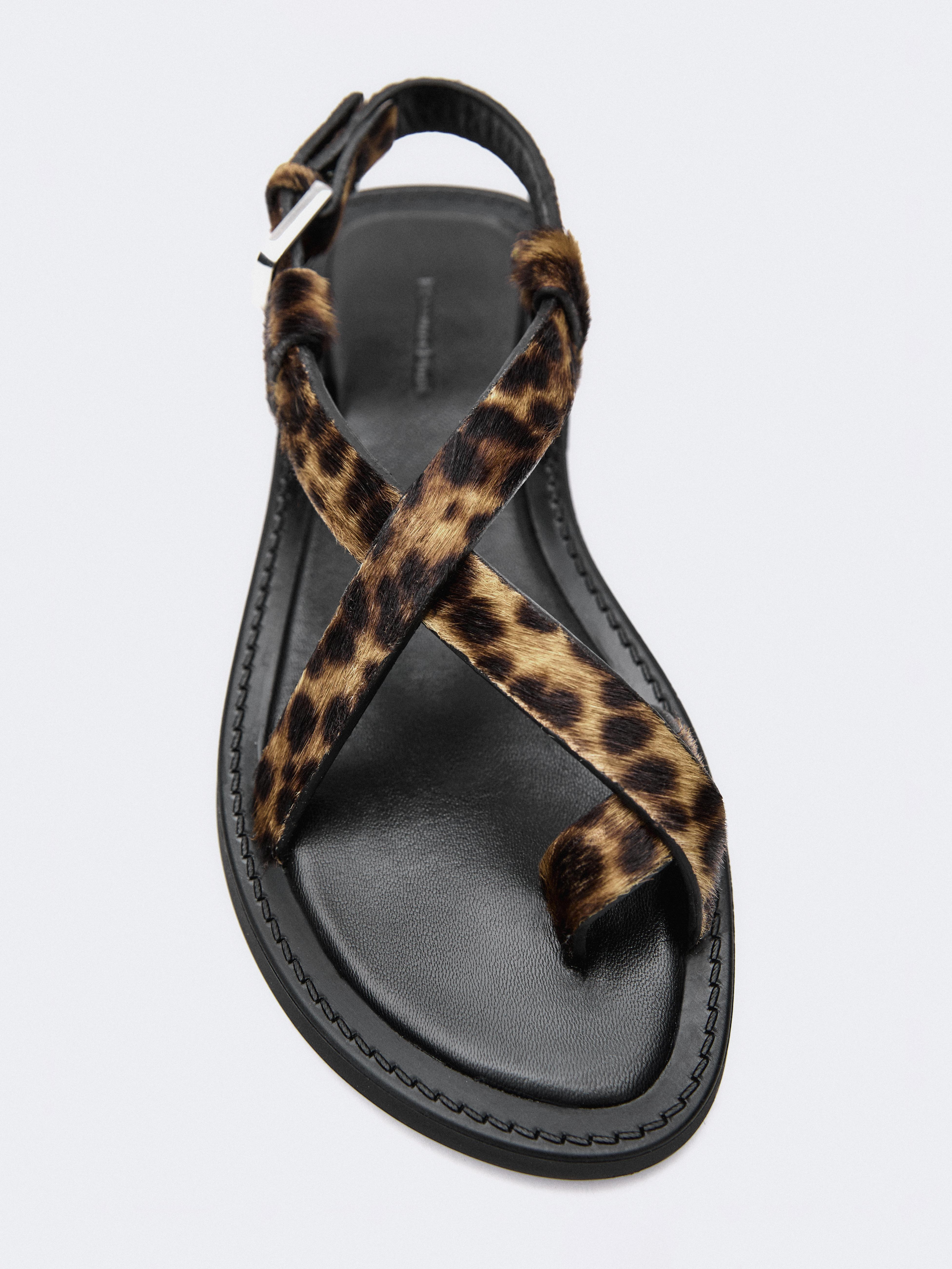 Animal print faux fur sandals