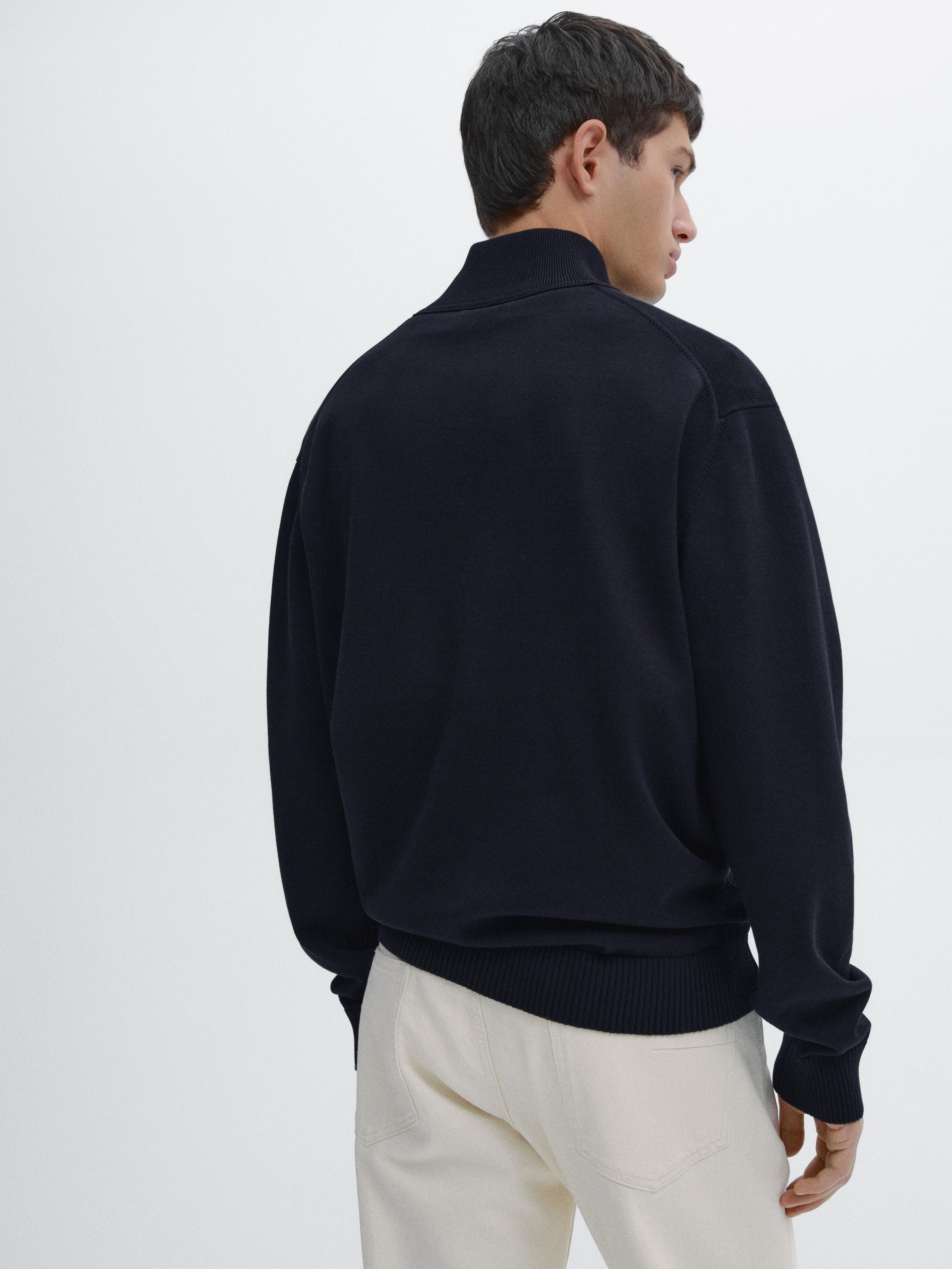 Cotton zip-up knit cardigan