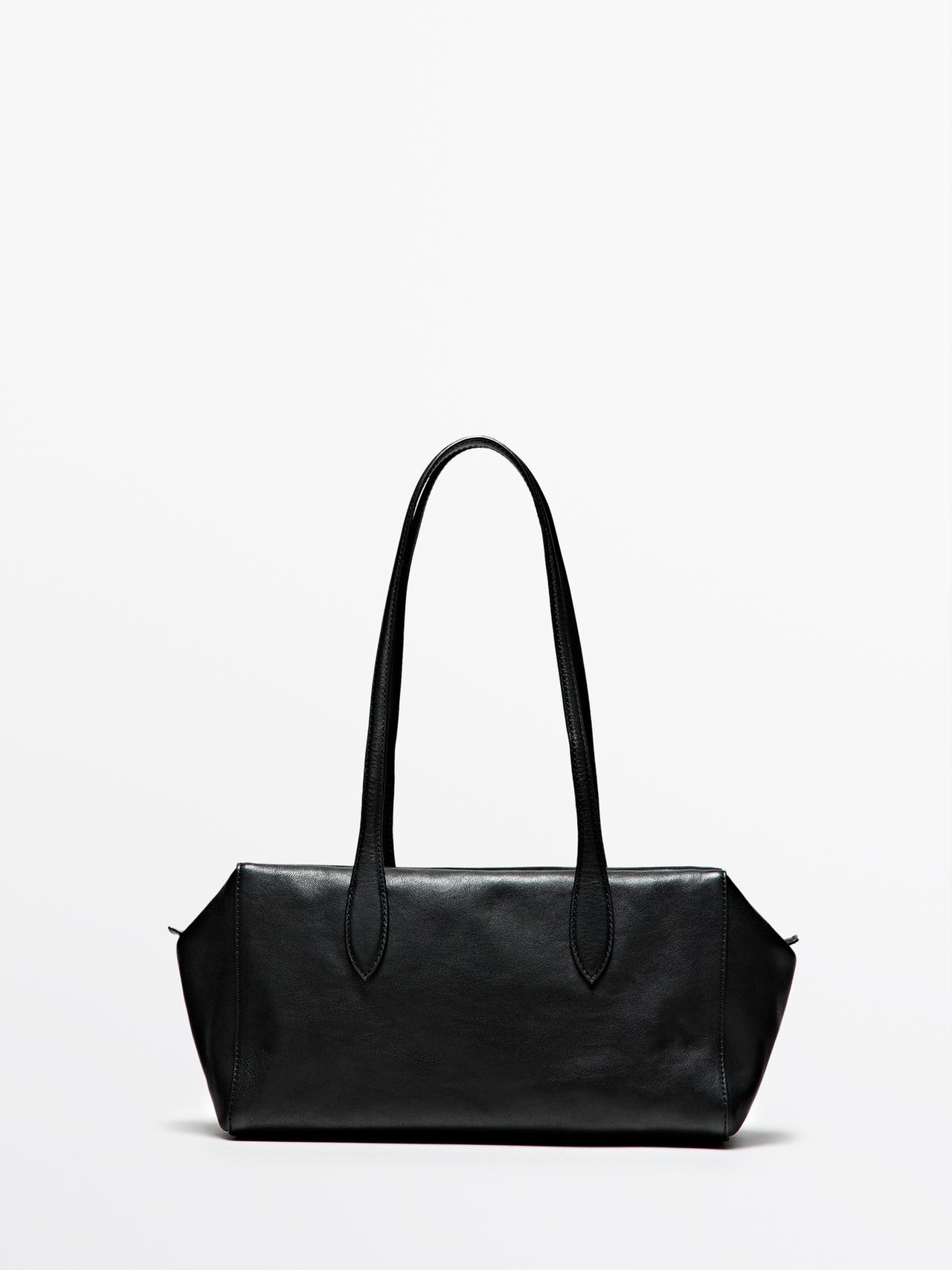 Massimo Dutti - Dame - Satchel-Taske I Nappaskind - Sort - 01