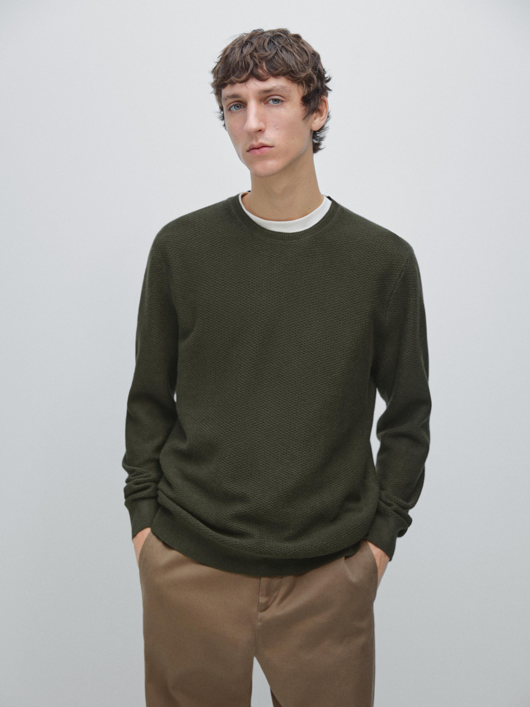 Textured cotton blend knit sweater