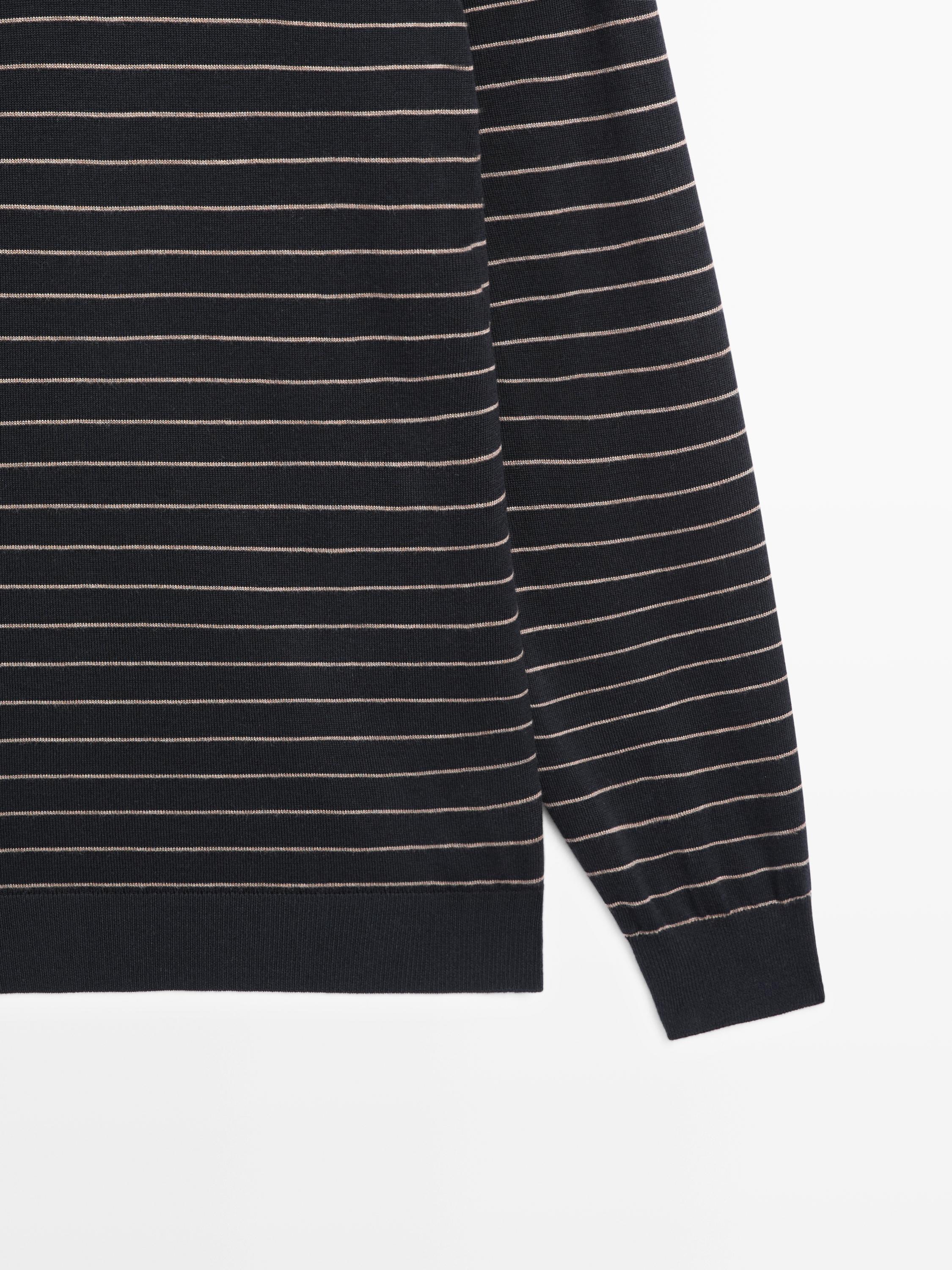 Striped long sleeve knit sweater — NAVY BLUE