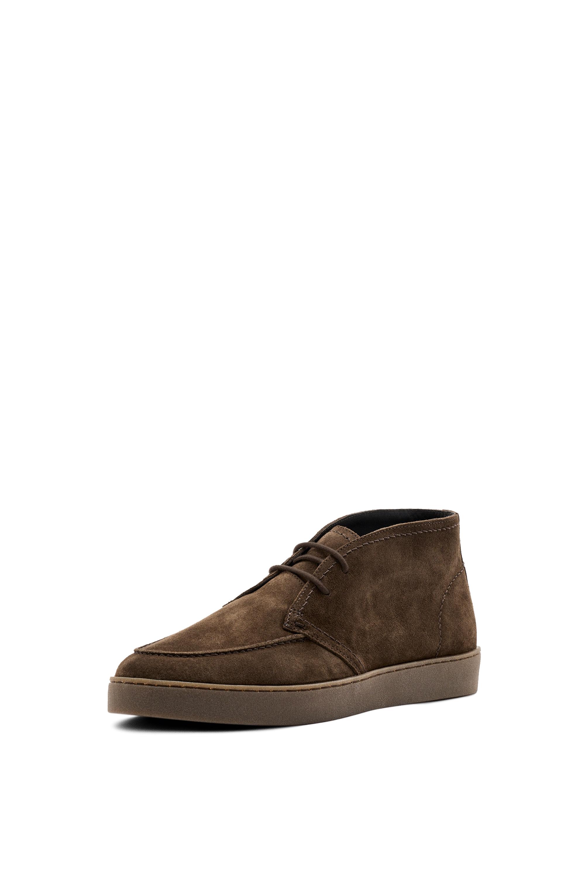 Split suede moc toe ankle-boot shoe — BROWN