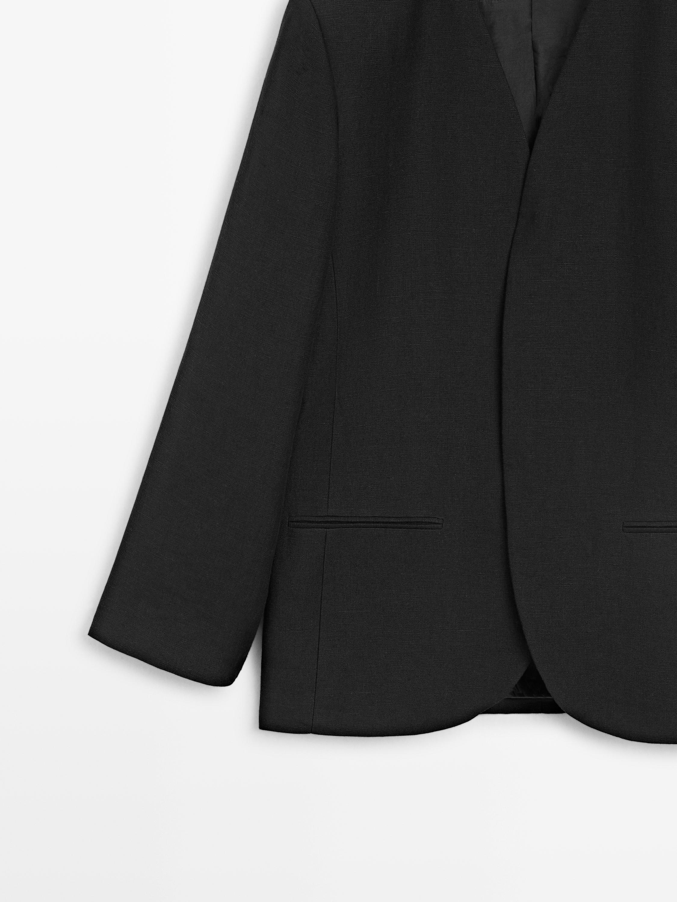 100% linen lapelless blazer — BLACK