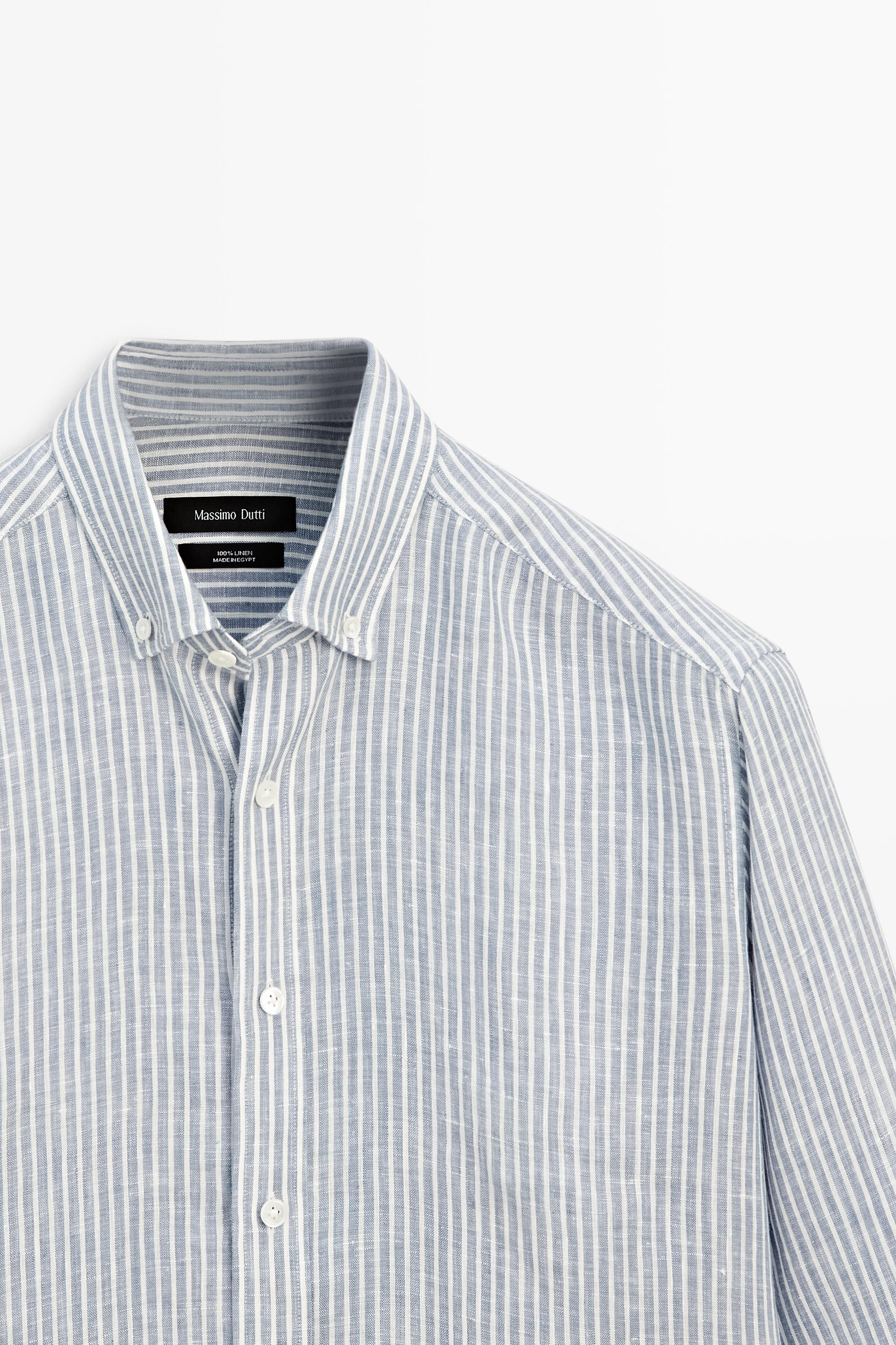 100% linen regular fit striped shirt — SKY BLUE