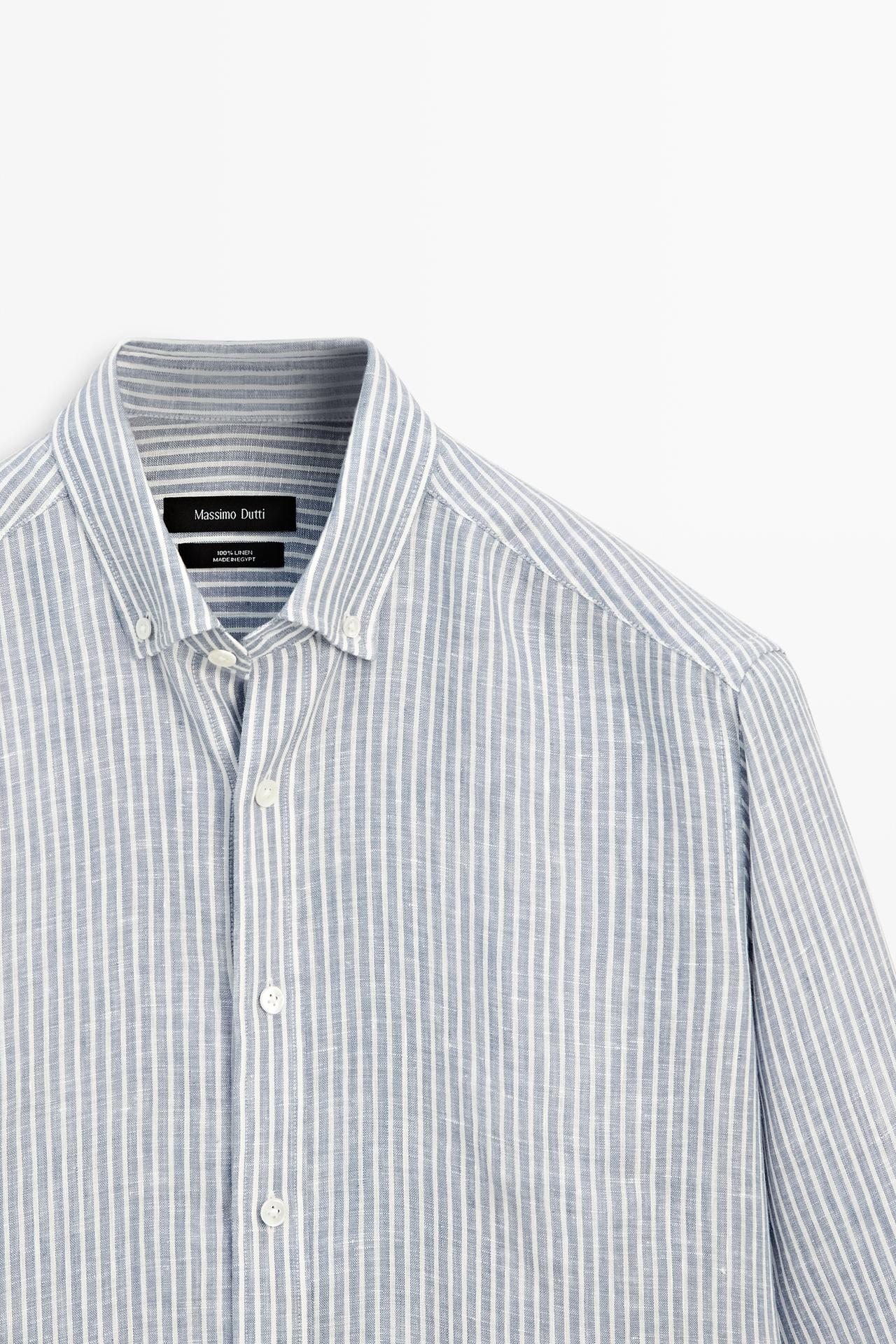 100% linen regular fit striped shirt — SKY BLUE